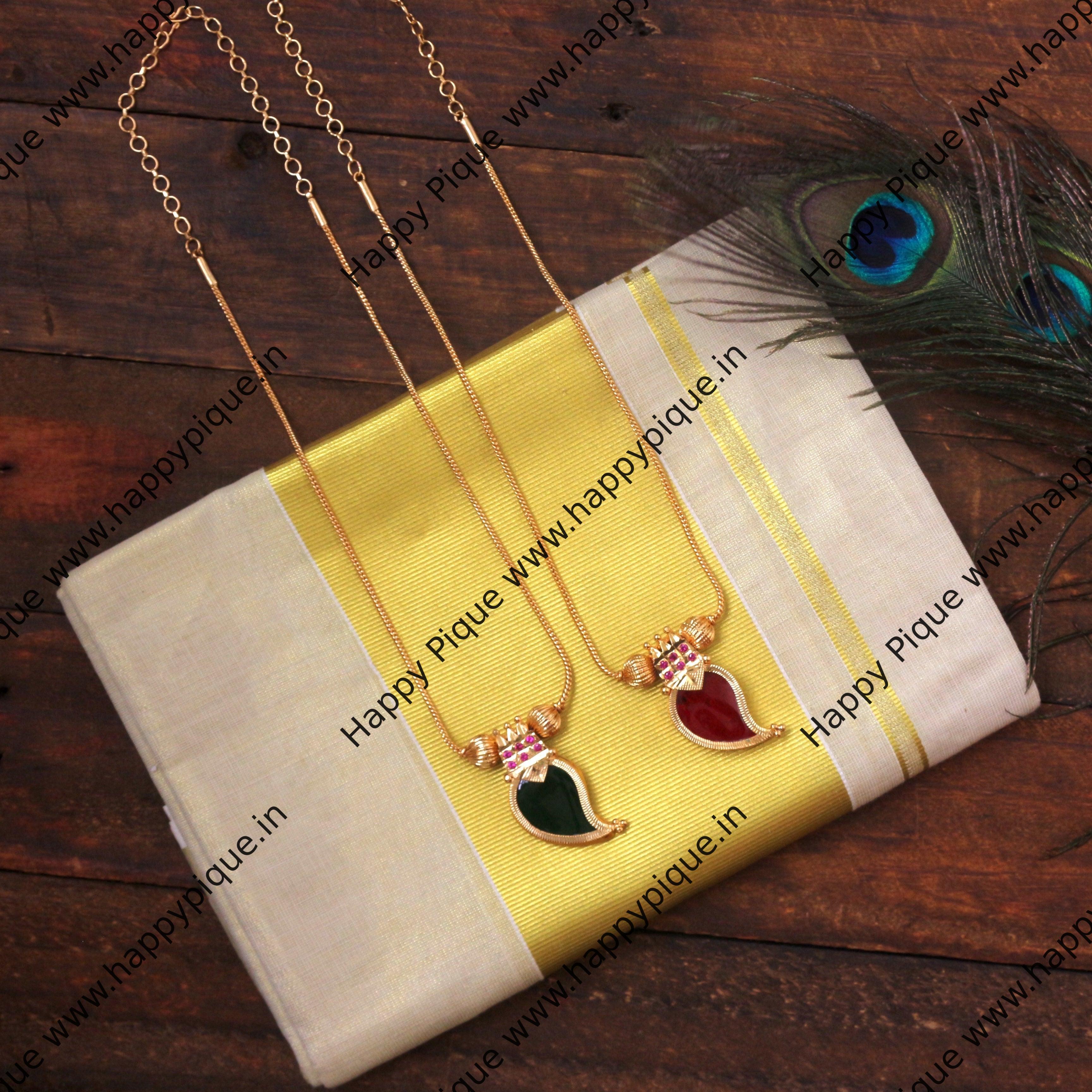 Real Gold Tone Traditional Palakka Maanga Pendant Chain