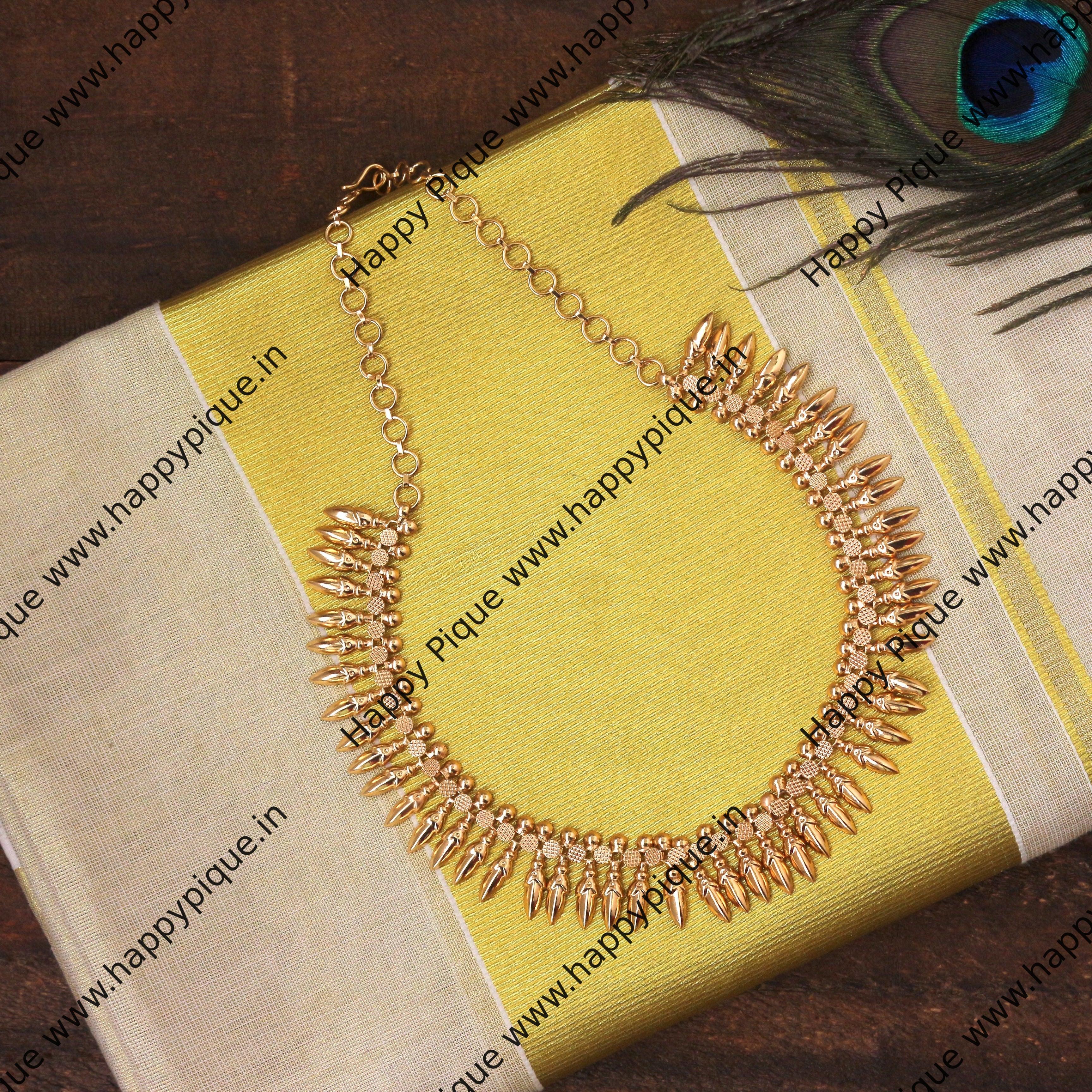 Real Gold Tone Kerala Traditional Pichi Poo Mulla Mottu Necklace