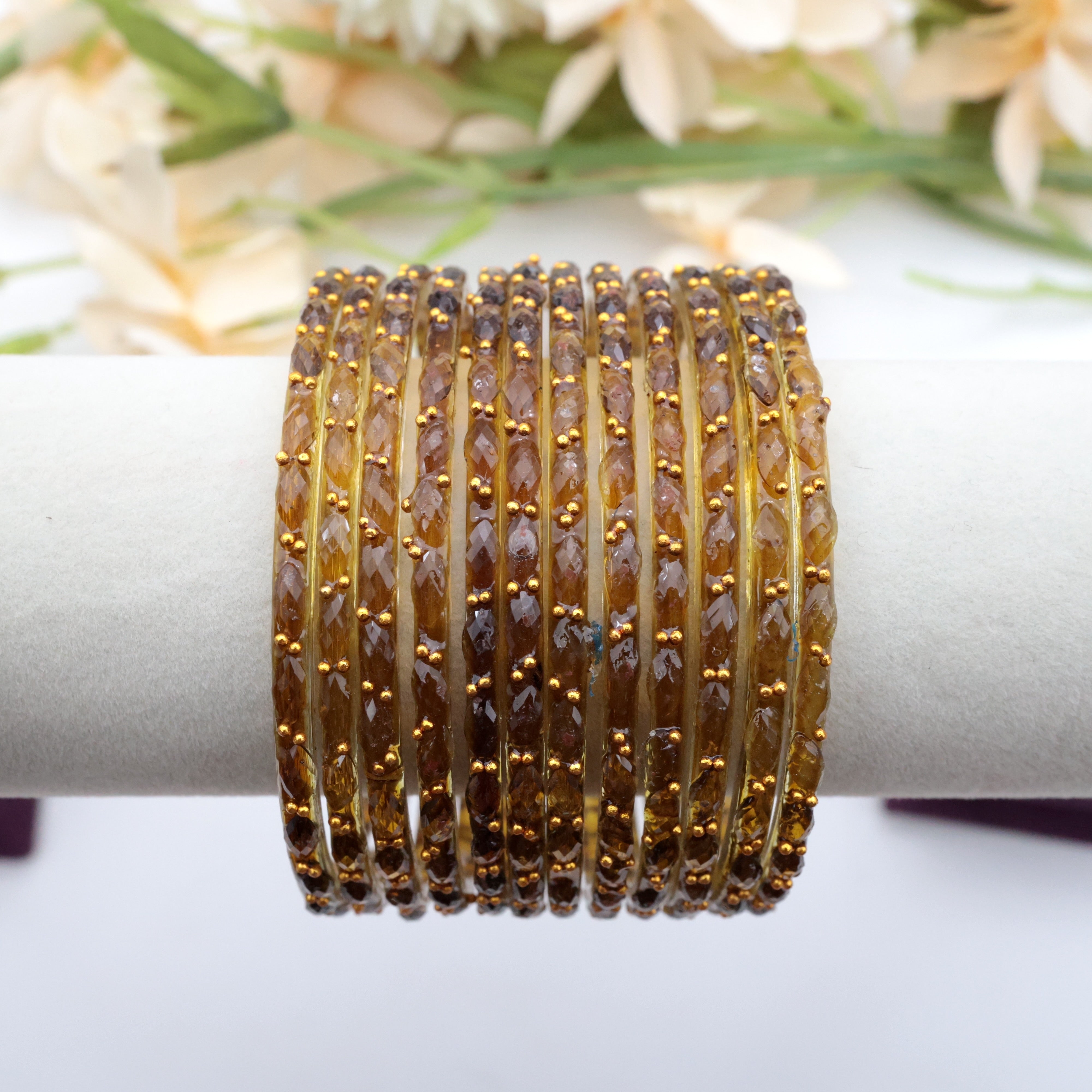 RAINDROP CRYSTAL CUT GLASS BANGLES - HONEY