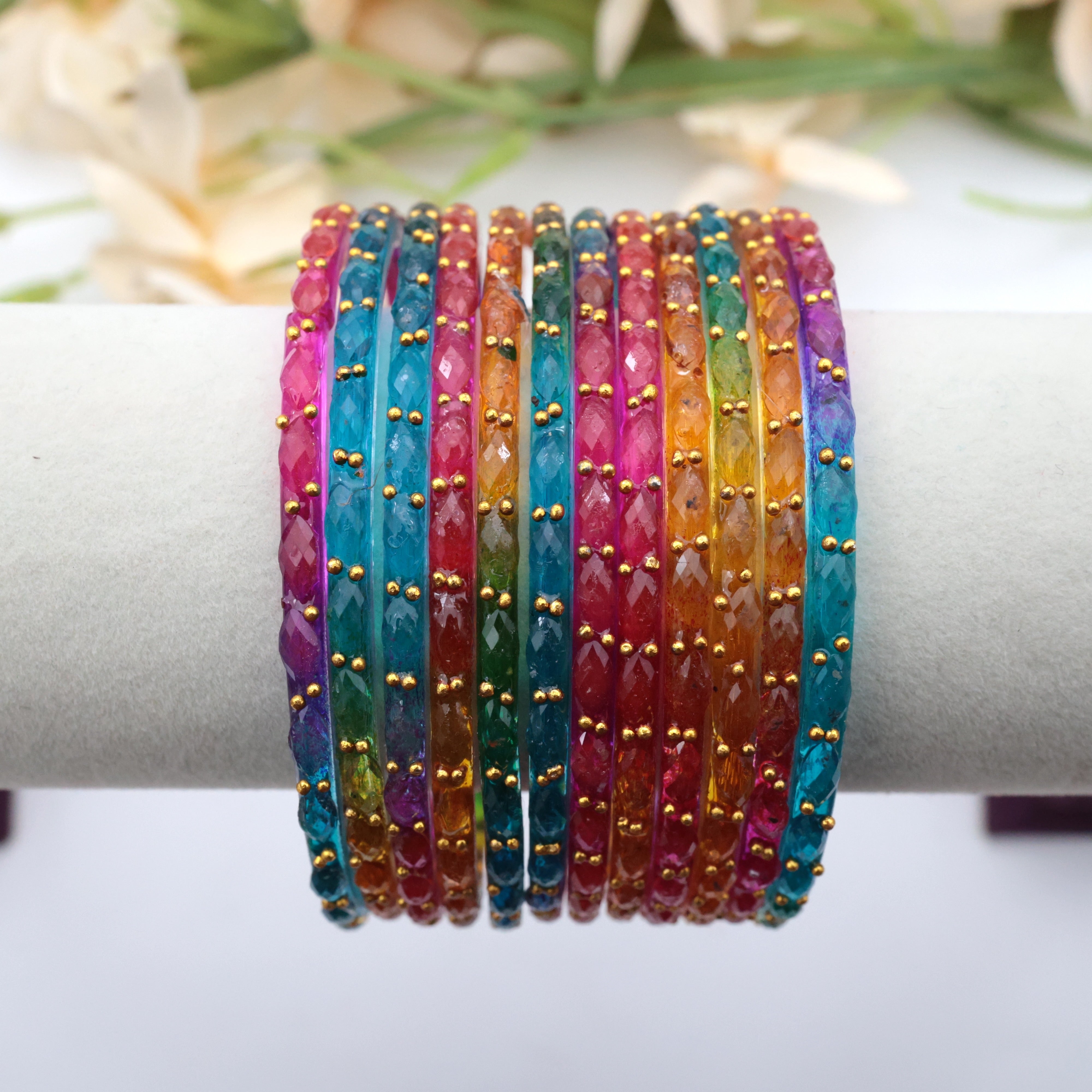 RAINDROP CRYSTAL CUT GLASS BANGLES - Dark Multi