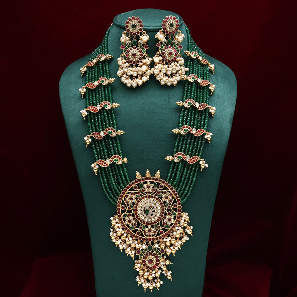 Premium Quality Kundan Kemp Layer Bridal Haaram Set - Green
