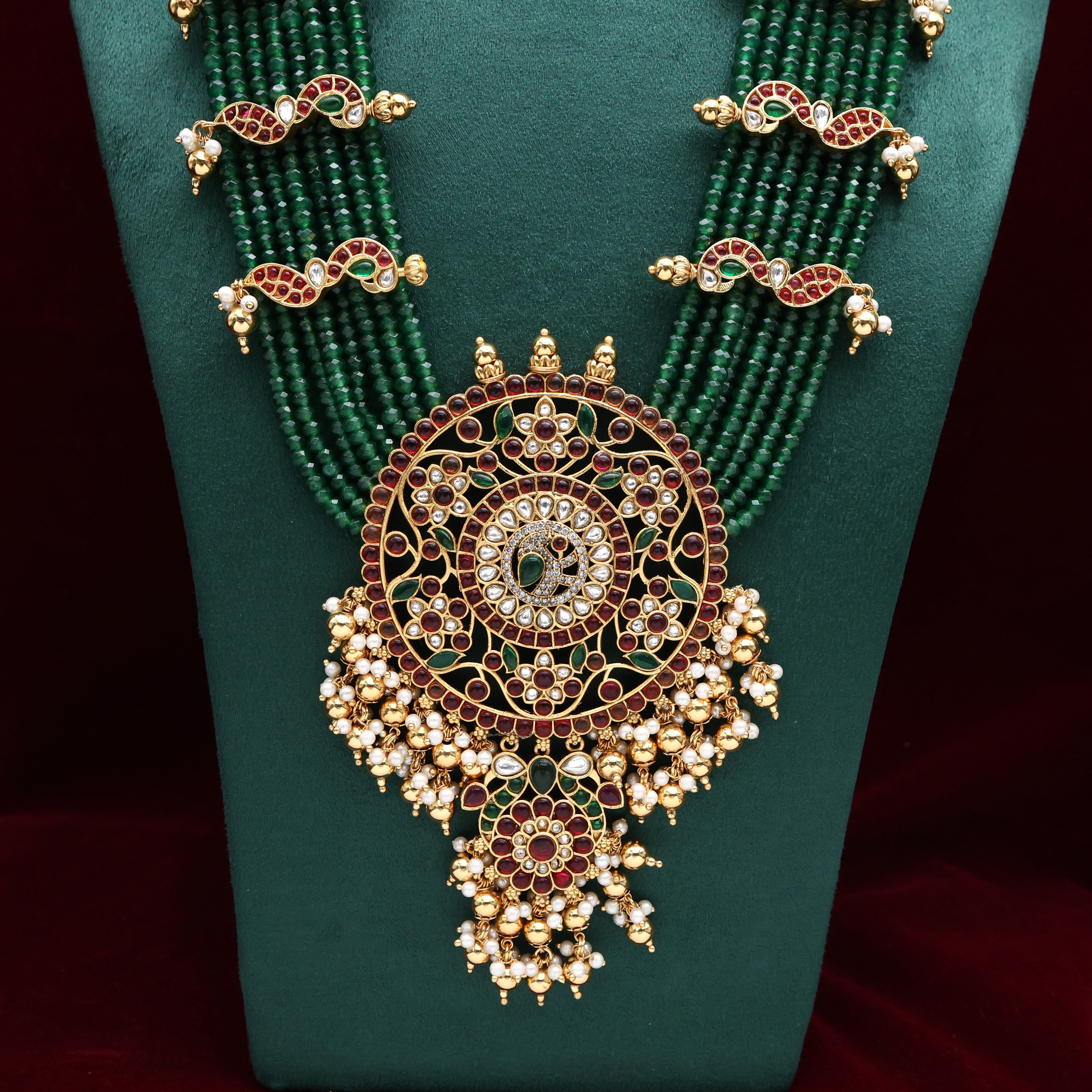 Premium Quality Kundan Kemp Layer Bridal Haaram Set - Green