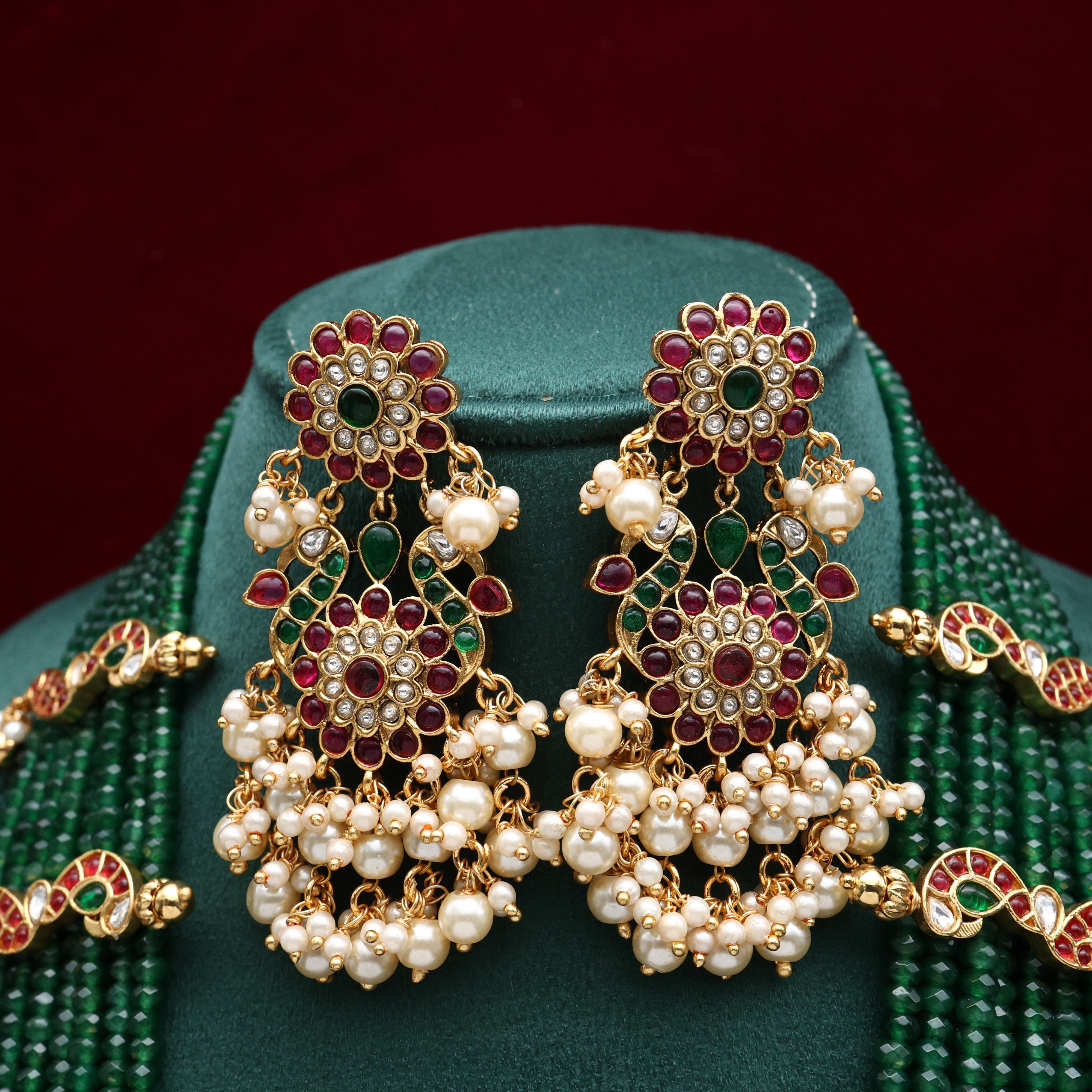 Premium Quality Kundan Kemp Layer Bridal Haaram Set - Green