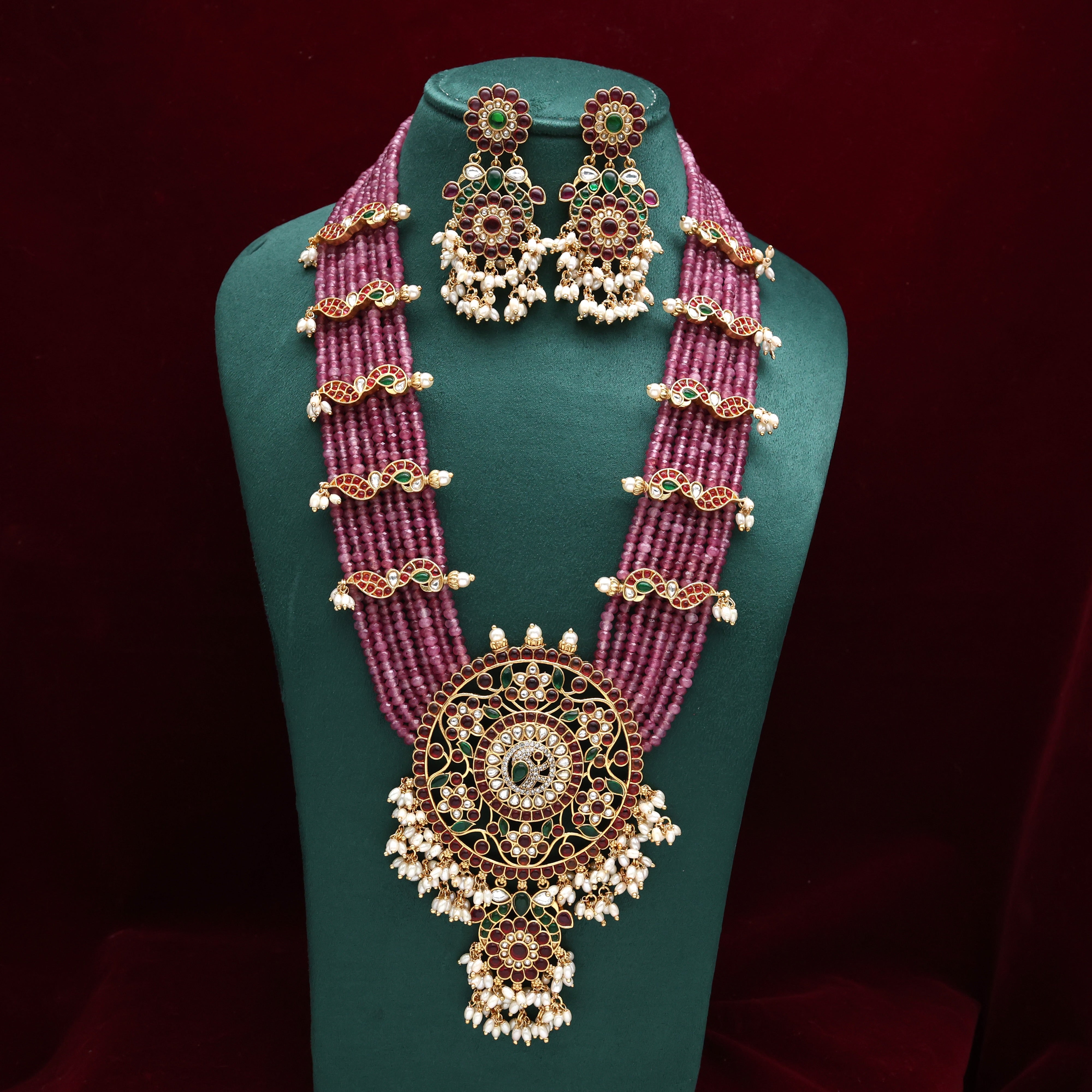 Premium Quality Kundan Kemp Layer Bridal Haaram Set - Mauve