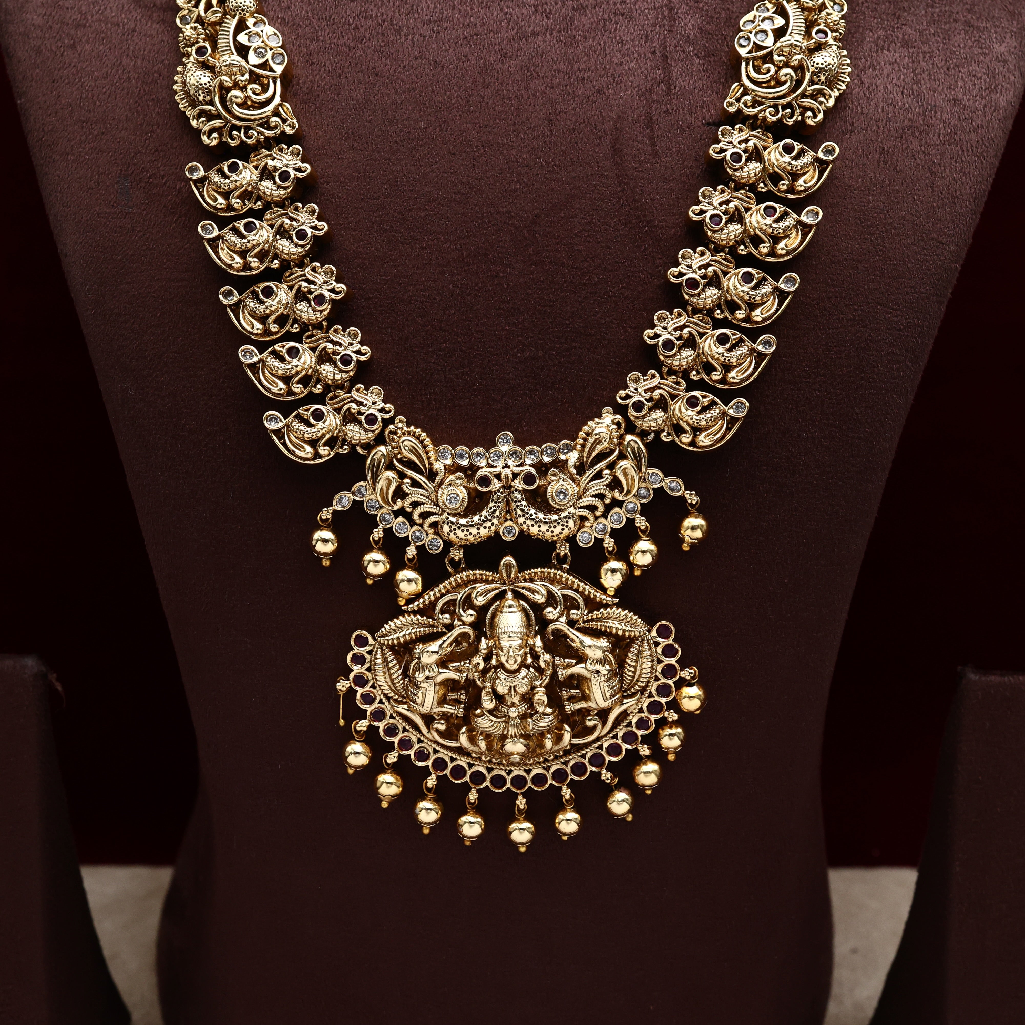 Premium Antique Nagas Gajalakshmi Devi Necklace Haaram Bridal Combo Set
