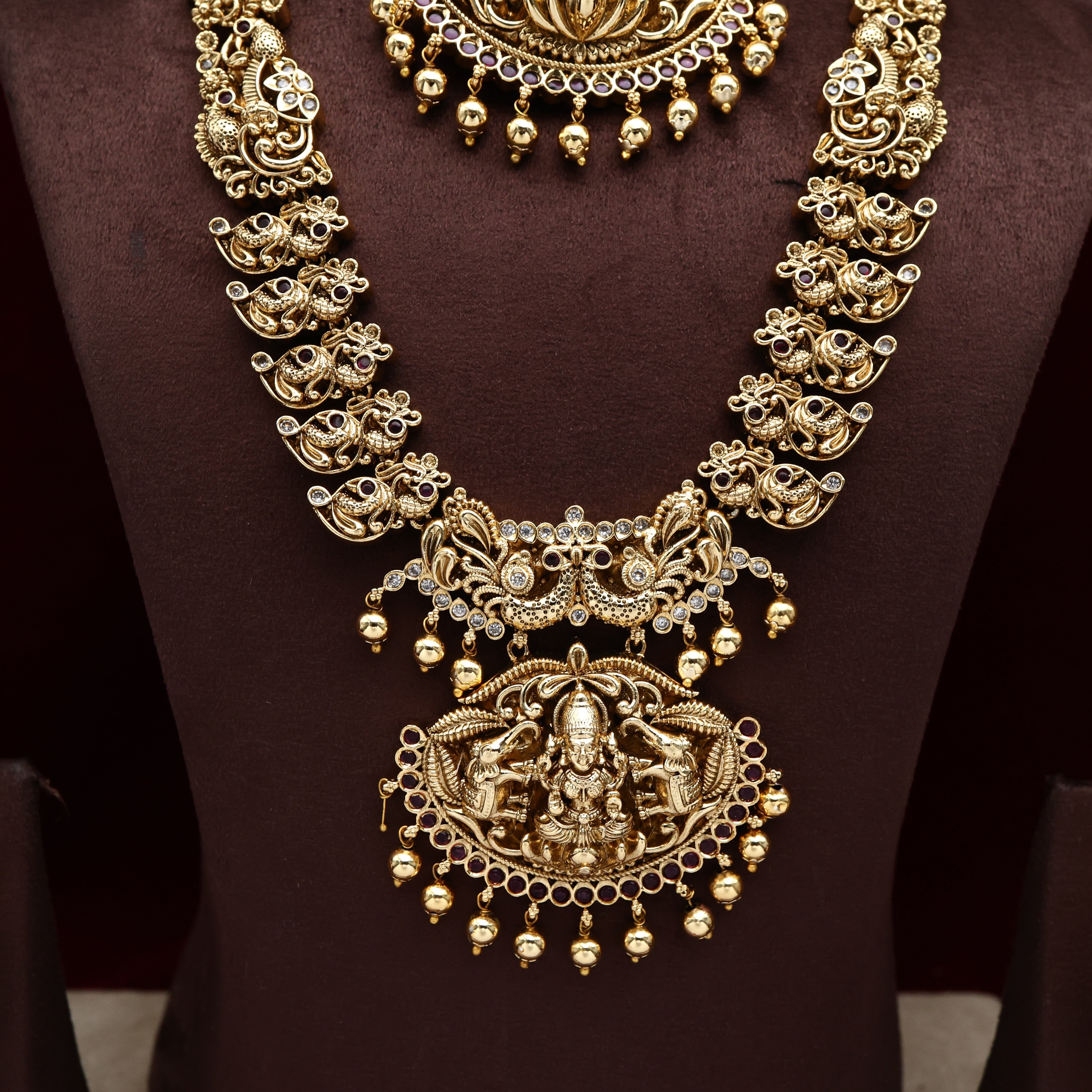 Premium Antique Nagas Gajalakshmi Devi Necklace Haaram Bridal Combo Set