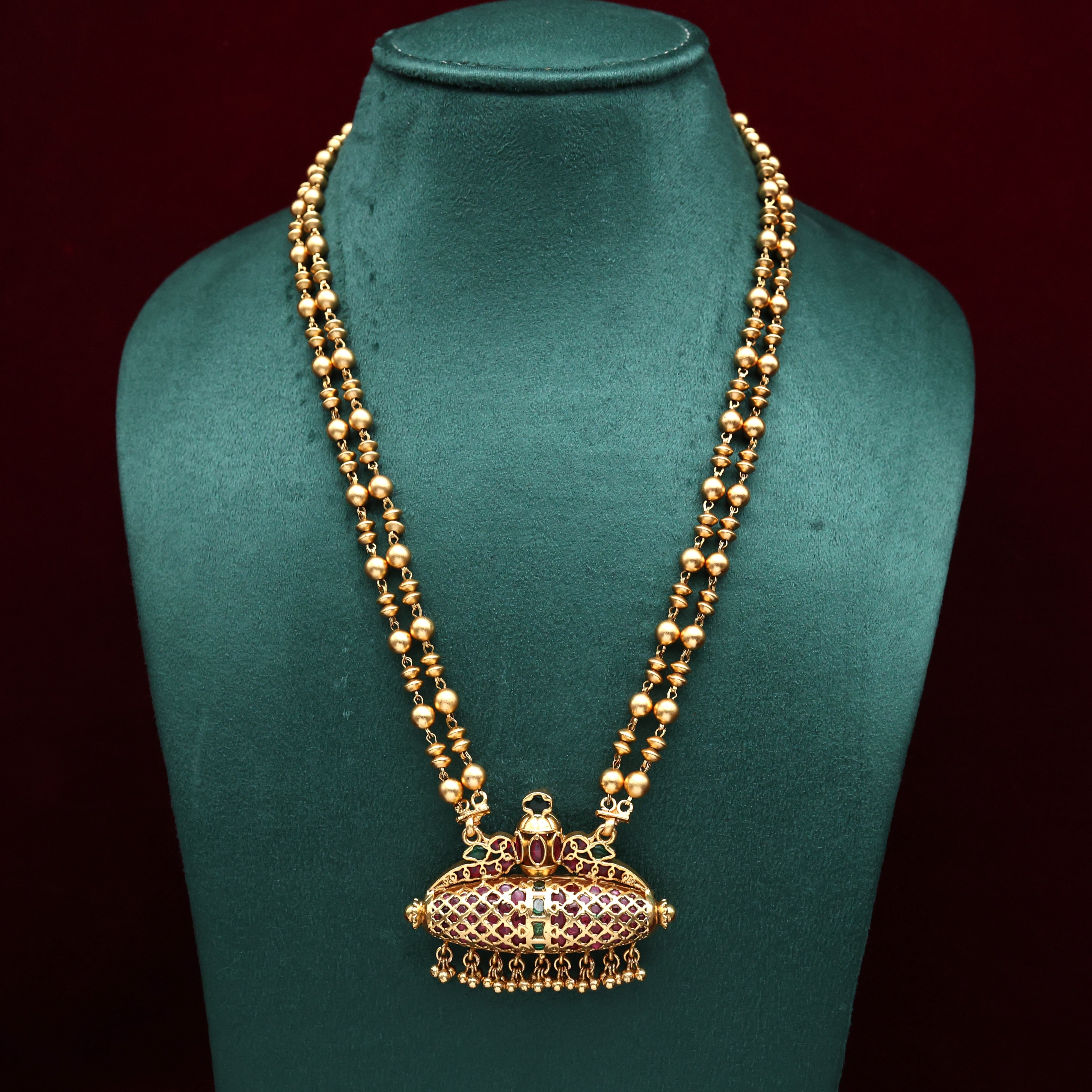 Antique Double Layer Rettapakshi Bullet Pendant Mani Mala