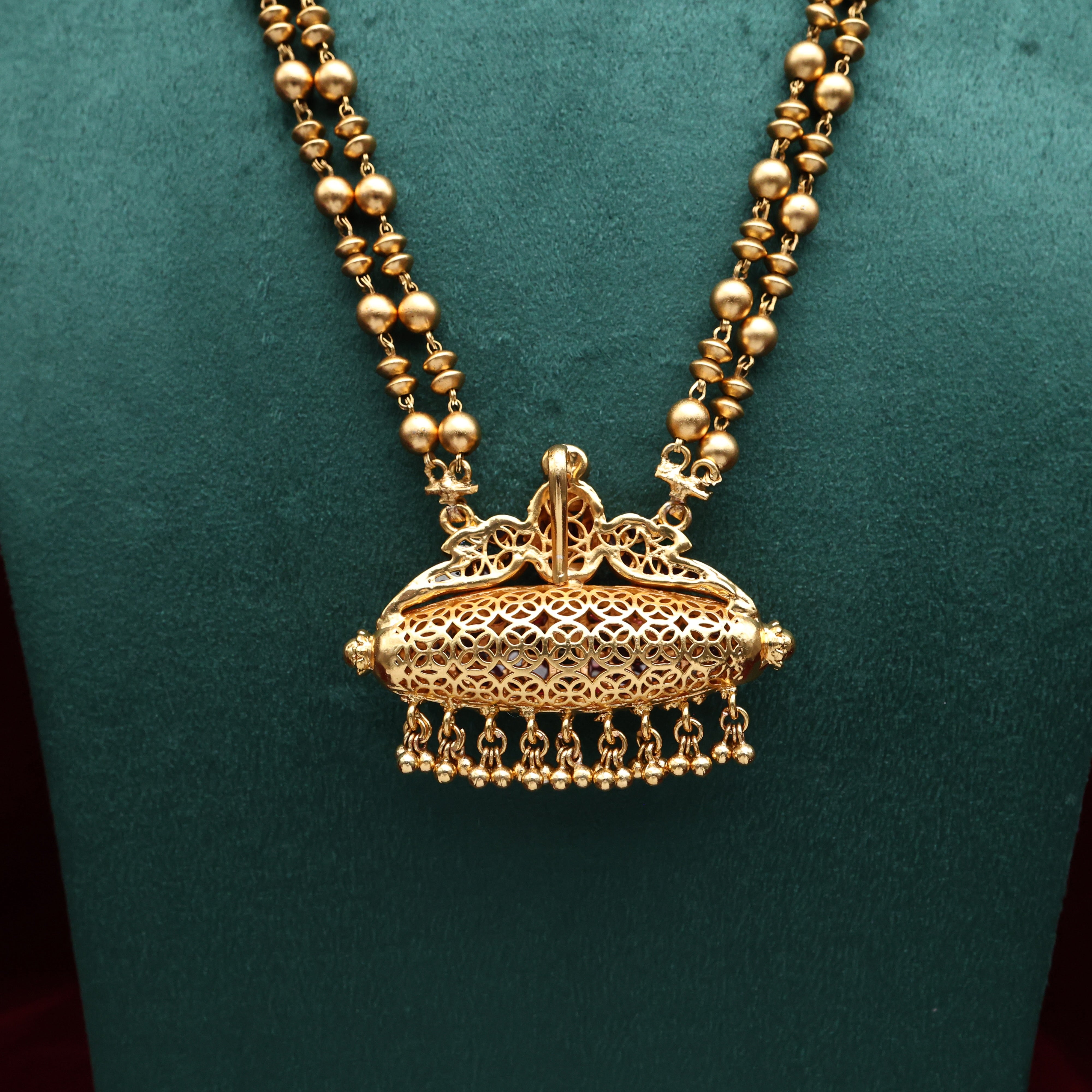 Antique Double Layer Rettapakshi Bullet Pendant Mani Mala