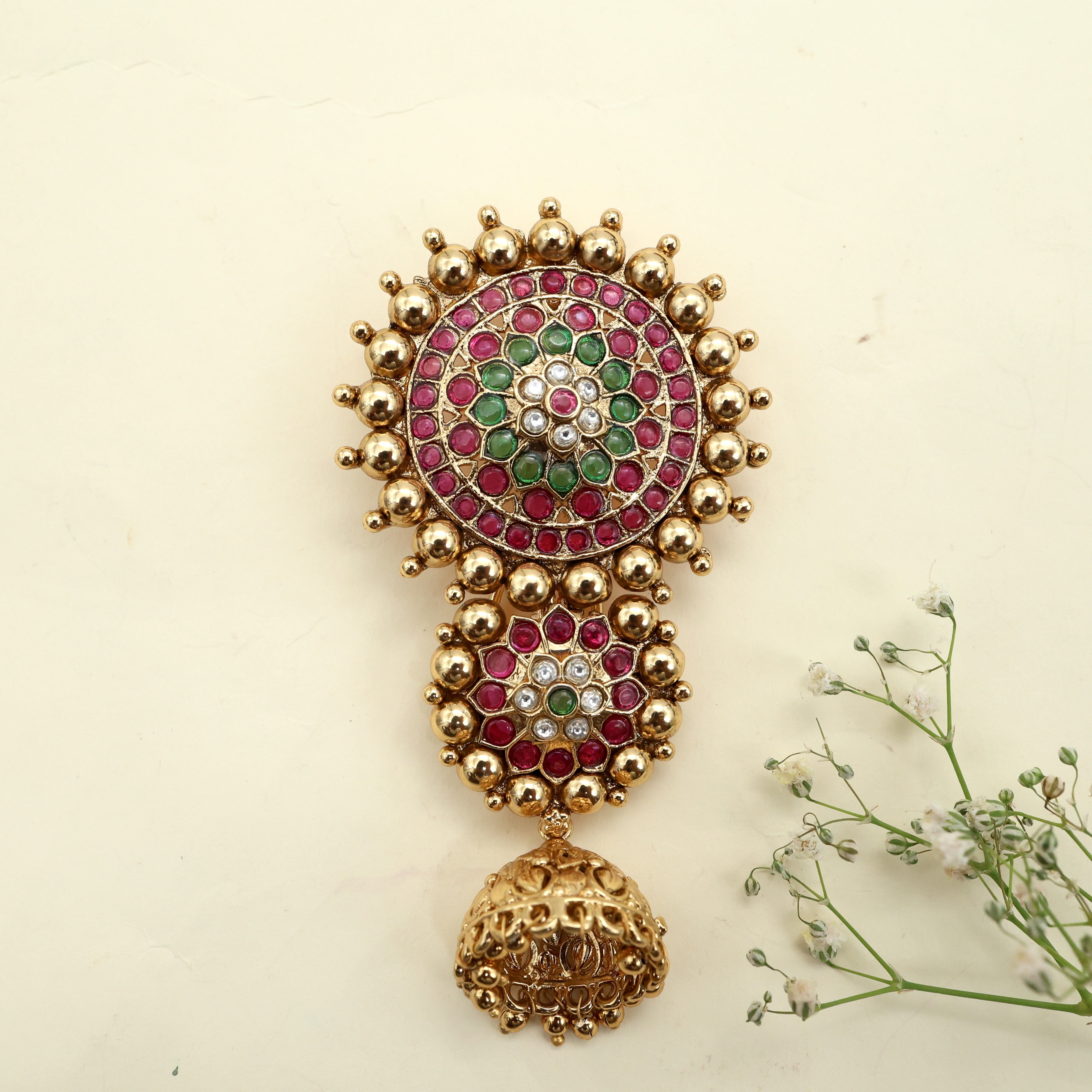 Antique Gold Kemp Flower Chakra Medium Bridal Choti For Short Hair