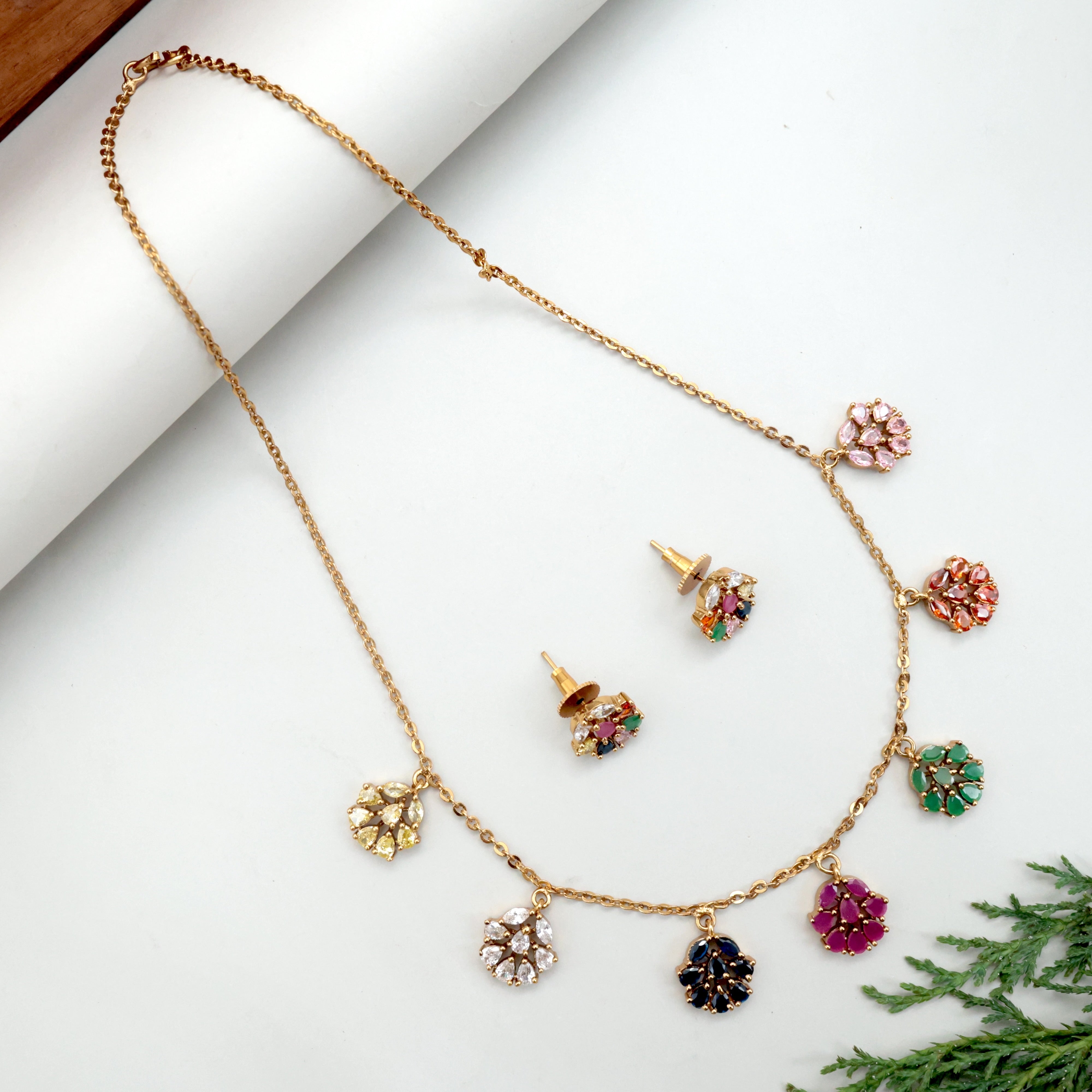 Sleek & Minimal Multicolour AD Stone Necklace Set