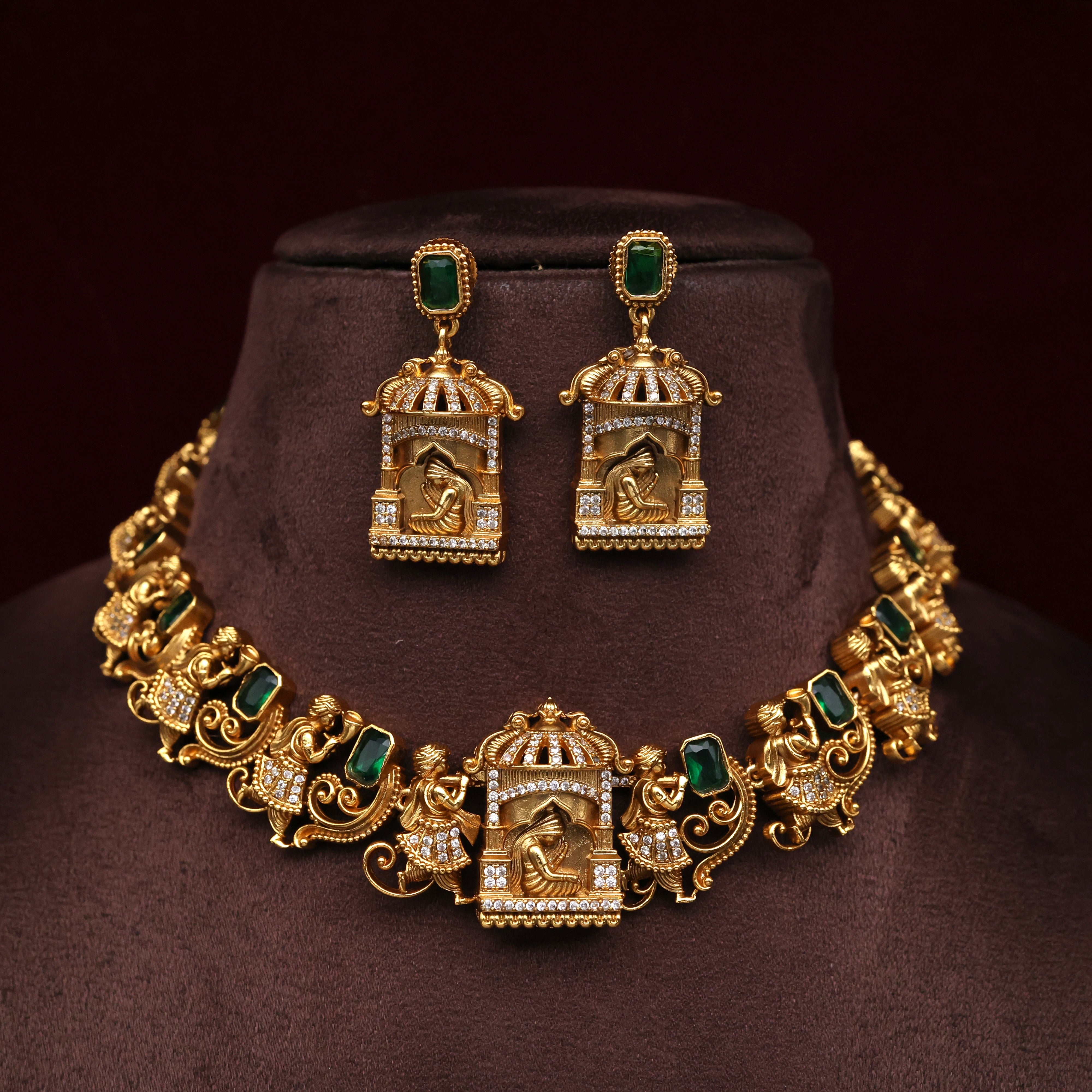 Antique Nagas AD Diamond Look Royal Bridal Procession Necklace Set