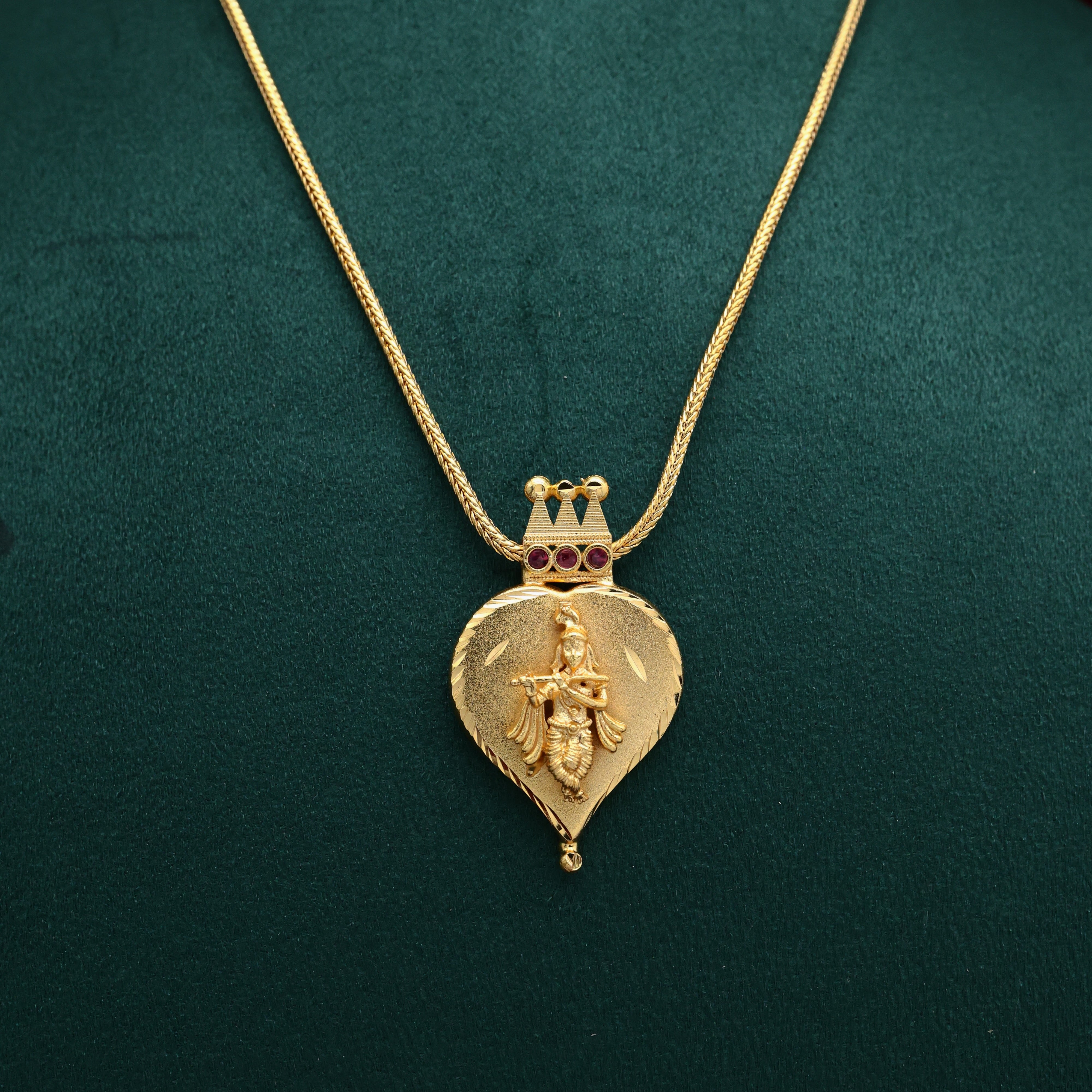 Real Gold Tone Traditional Kerala Aalilai Krishna Pendant Chain