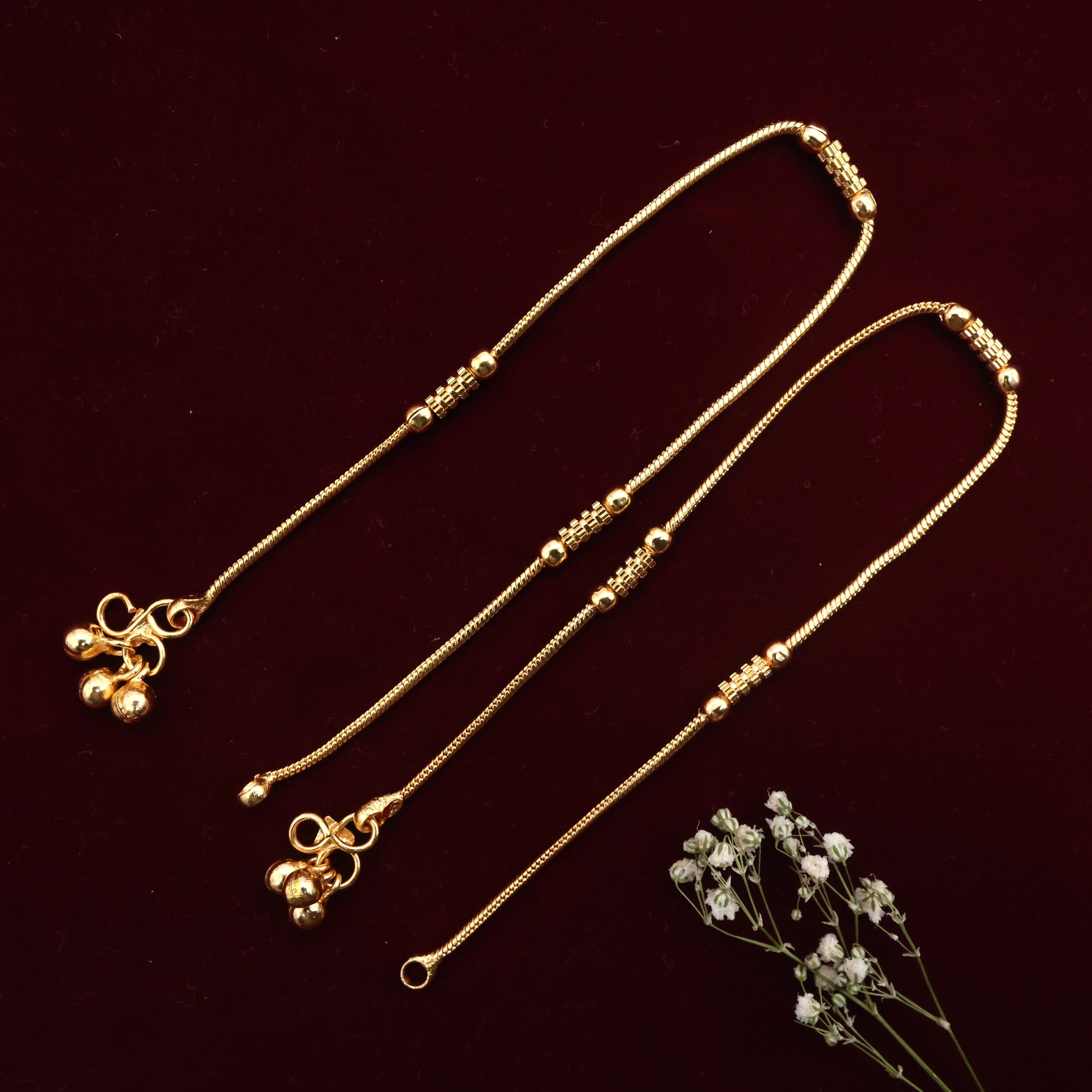 Real Gold Look Bar Balls Anklets For Women - Golusu