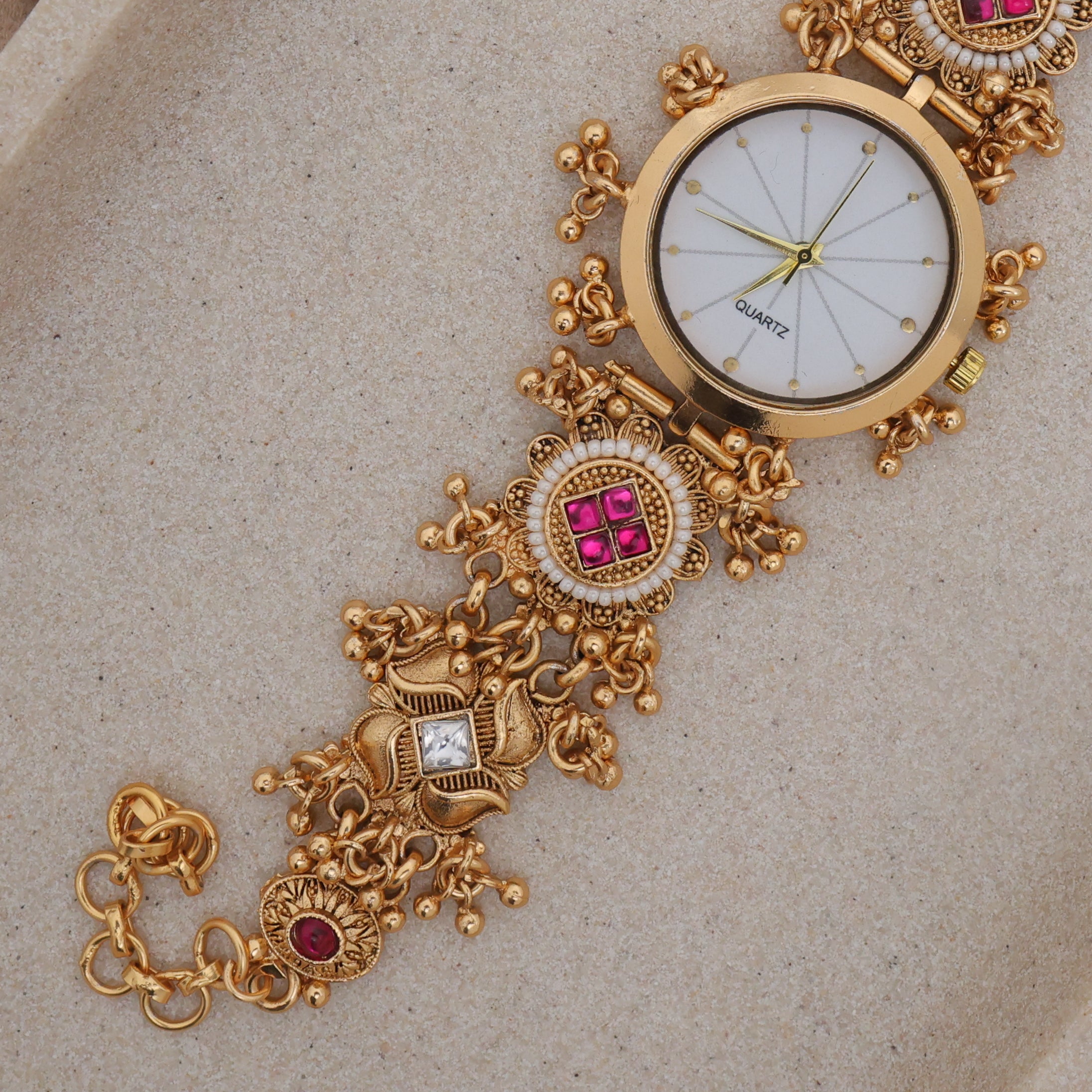 Gold Tone Rich Heritage Floral Detailing Kemp Kundan Bracelet Watch