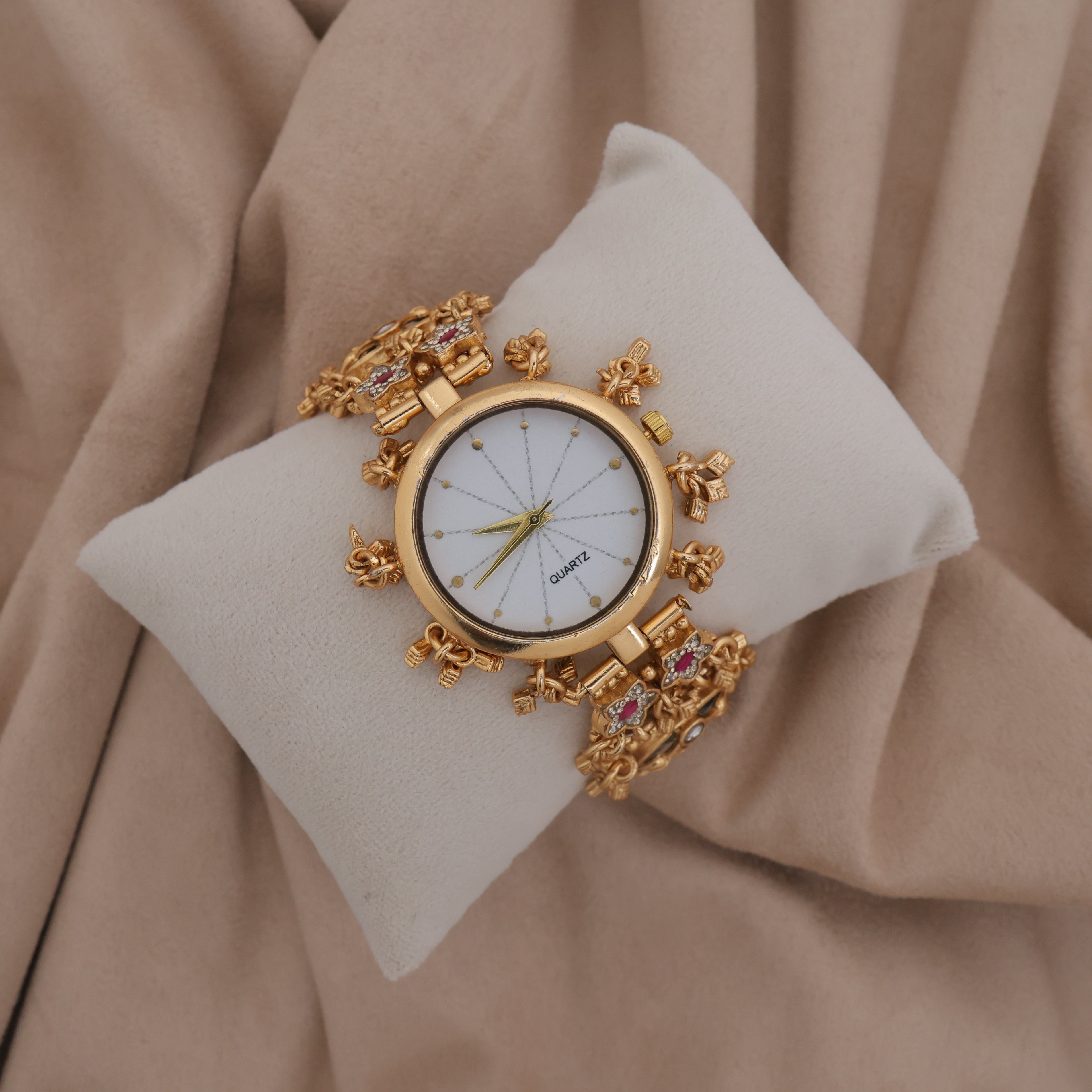 Gold Tone Rich Heritage Flower Detailing Kashmiri Bracelet Watch