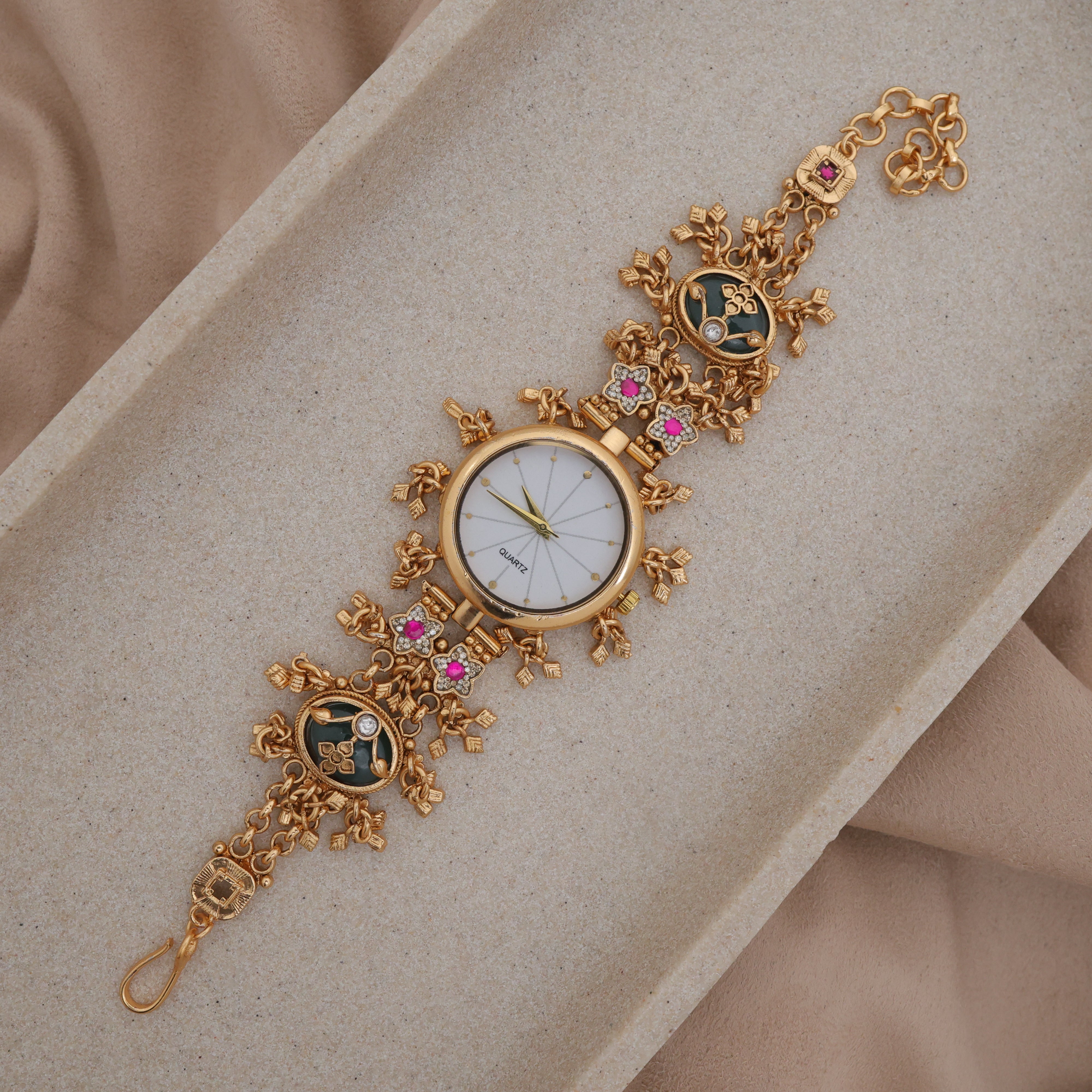 Gold Tone Rich Heritage Flower Detailing Kashmiri Bracelet Watch