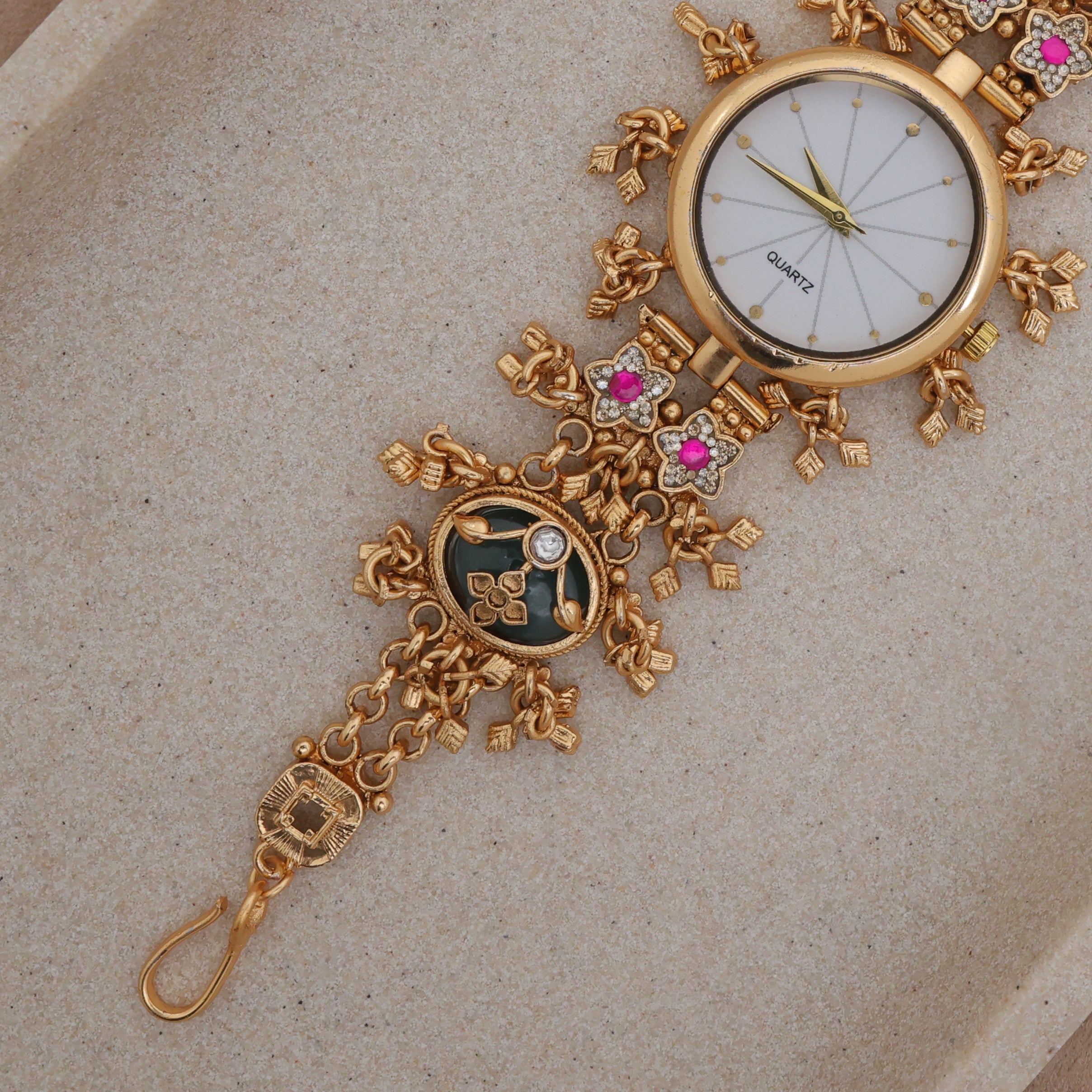 Gold Tone Rich Heritage Flower Detailing Kashmiri Bracelet Watch