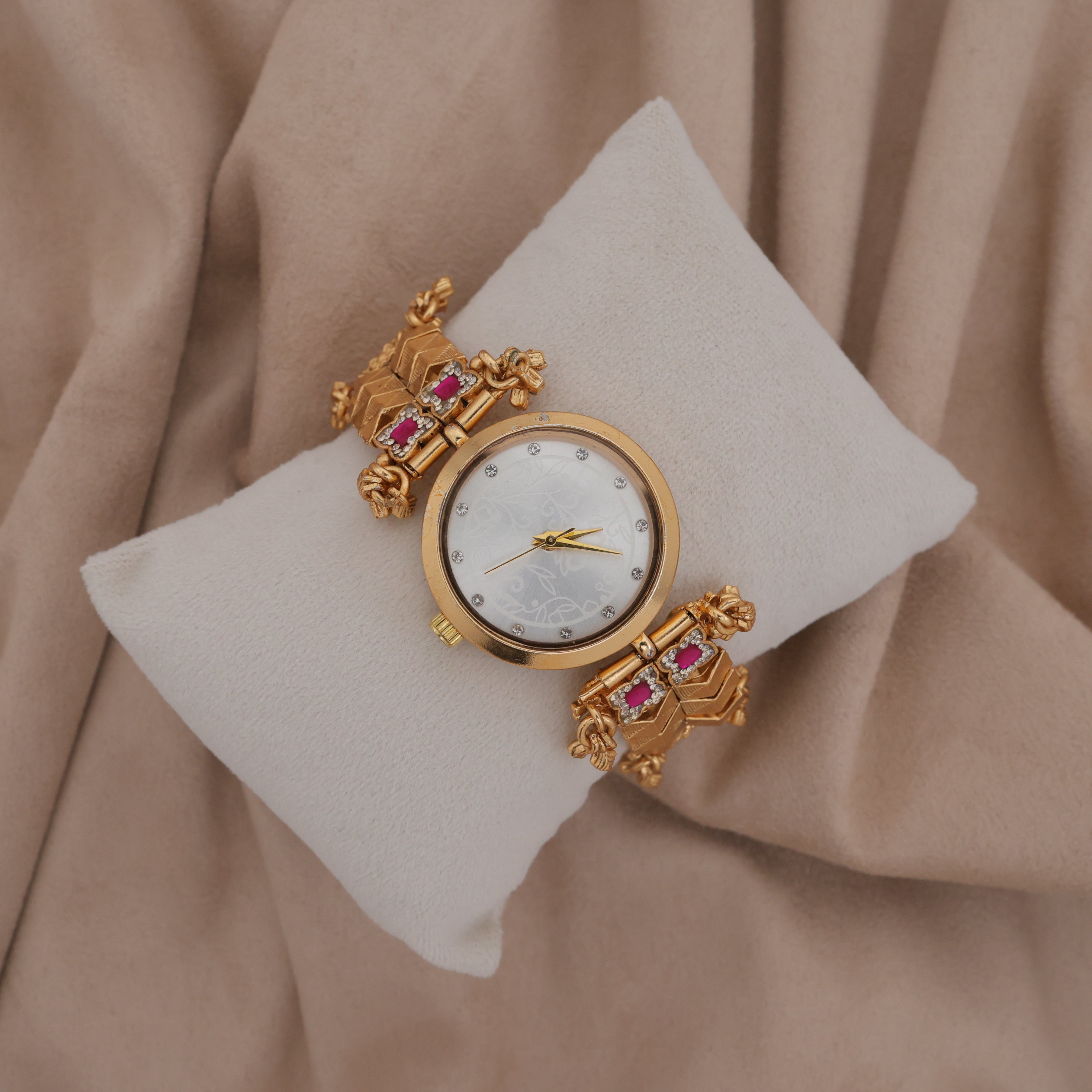 Gold Tone Rich Heritage Flower Detailing Kashmiri Bracelet Watch