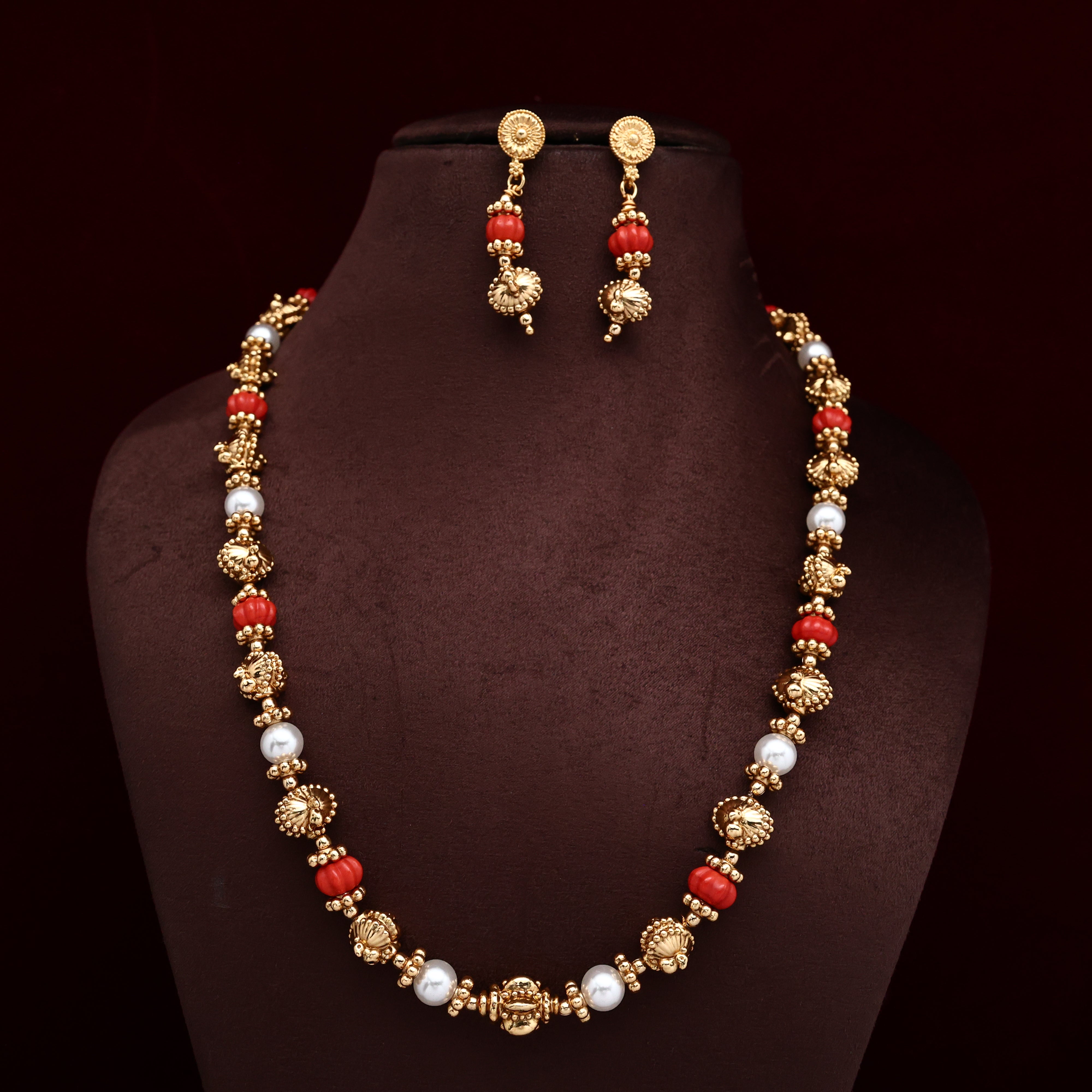 Antique Nagas Coral Pearl Beaded Mala Set