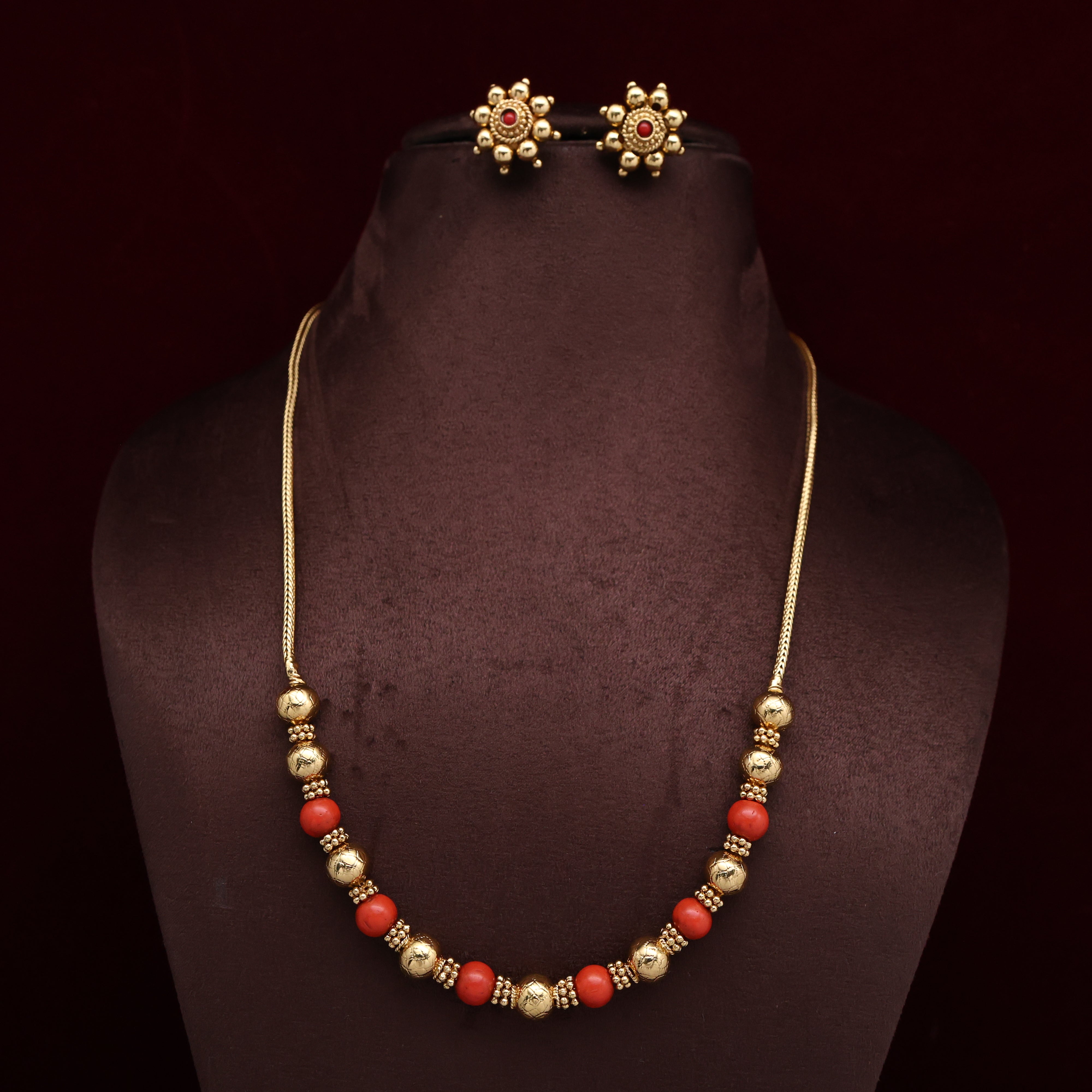 Antique Nagas Coral Golden Beads Mala Set