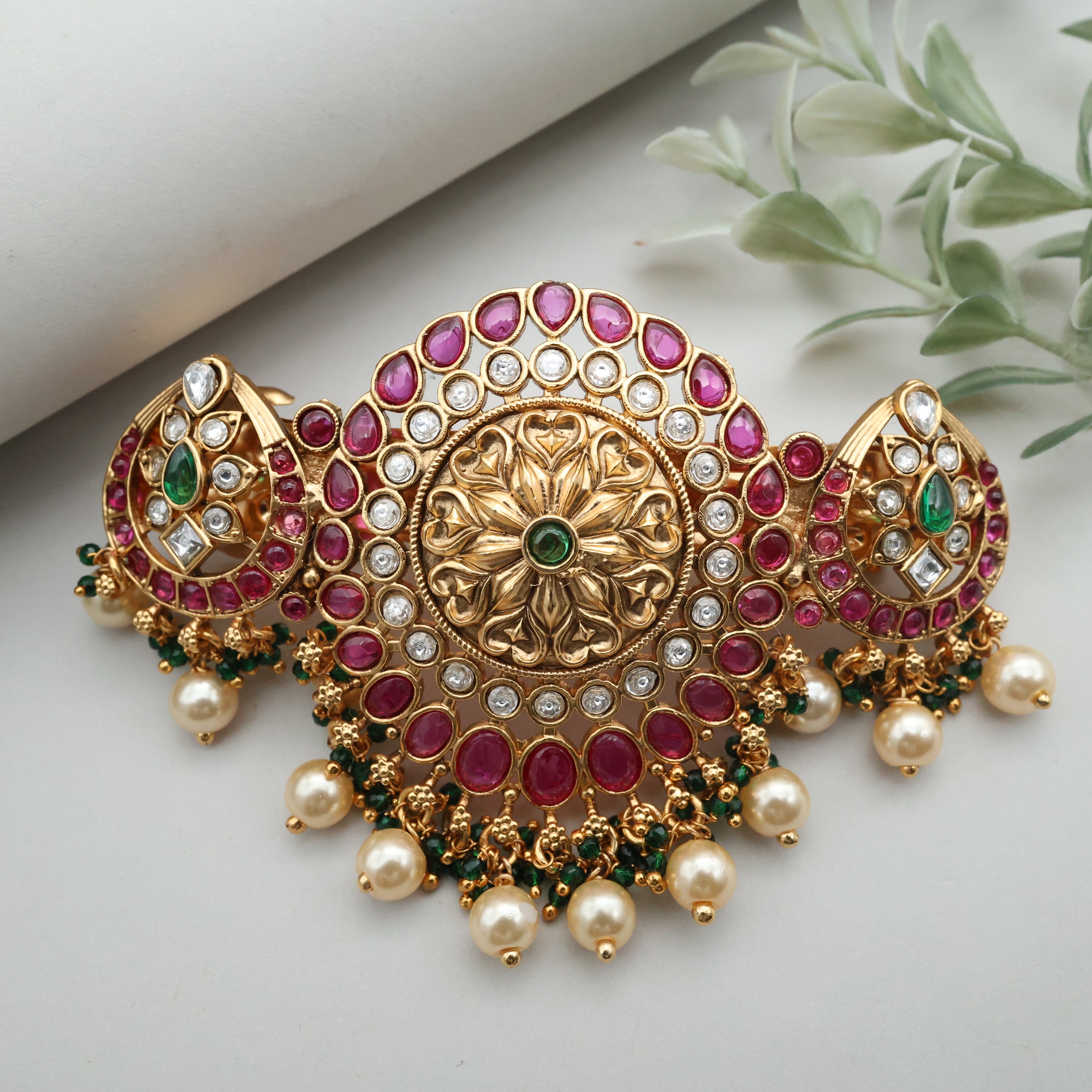 Antique Gold Nagas Kundan Kemp Bridal Hair Clip - French Barrette Hair Clip for Women