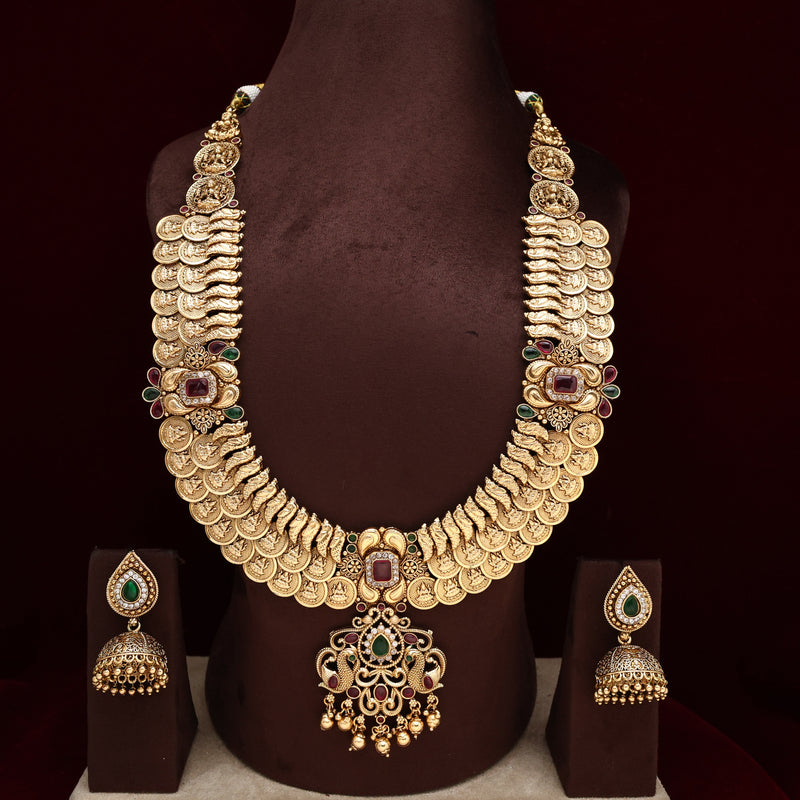 Real Gold Design Premium Kemp AD Heavy Lakshmi Coin Bridal Haaram