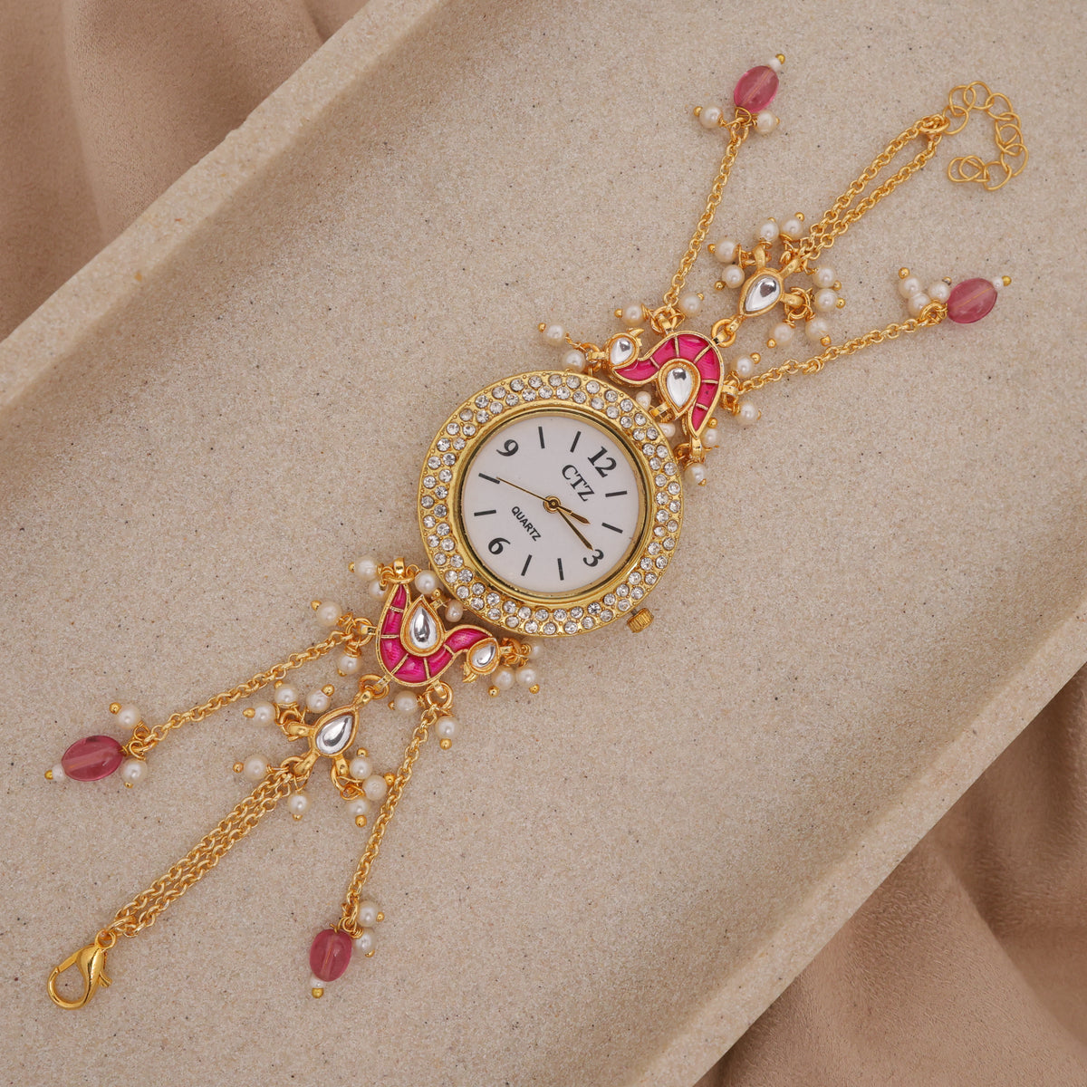 Gold Tone Rich Heritage Bird Detailing Kemp Kundan Bracelet Watch