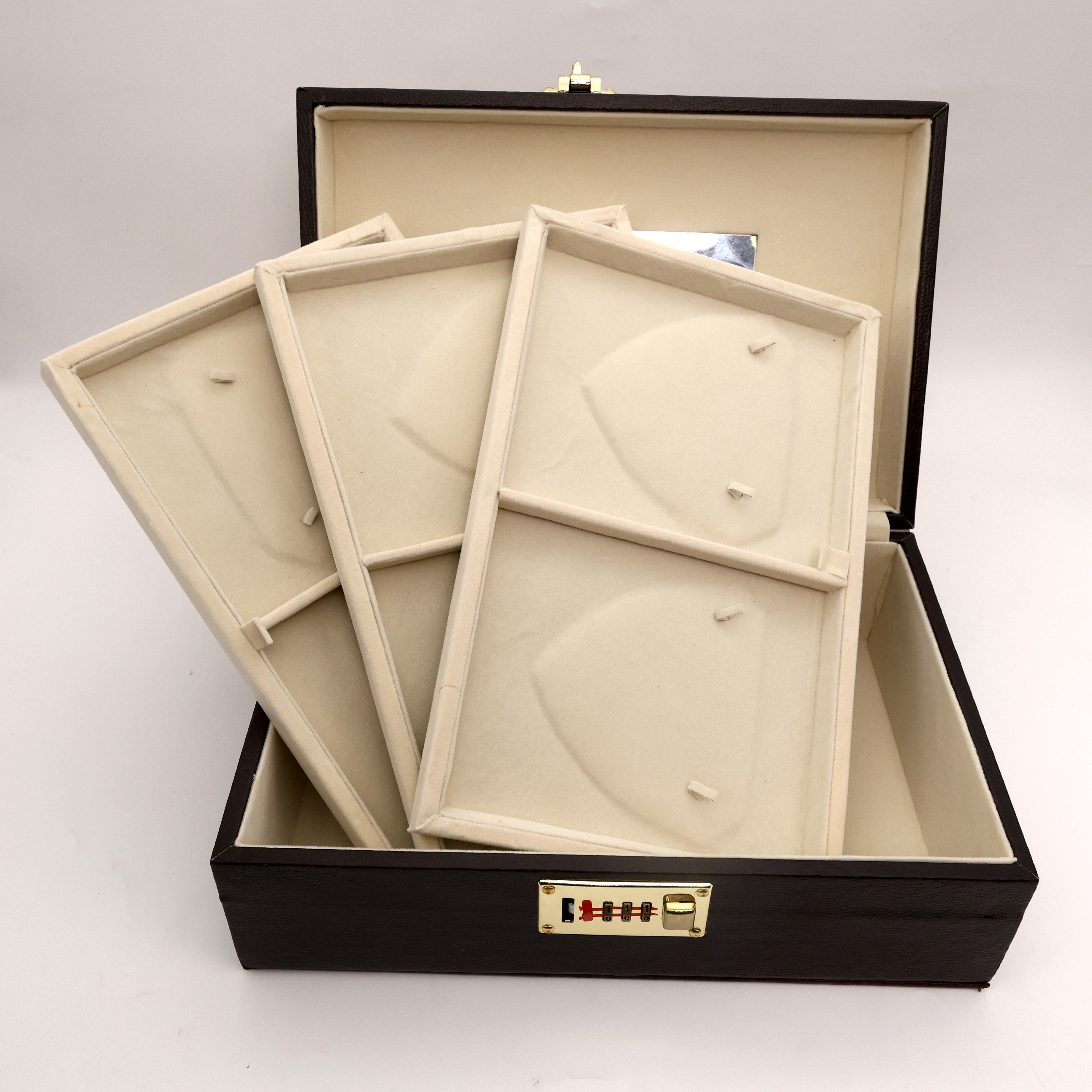 Royal Brown Premium Necklace Organiser with Mirror & Number Lock