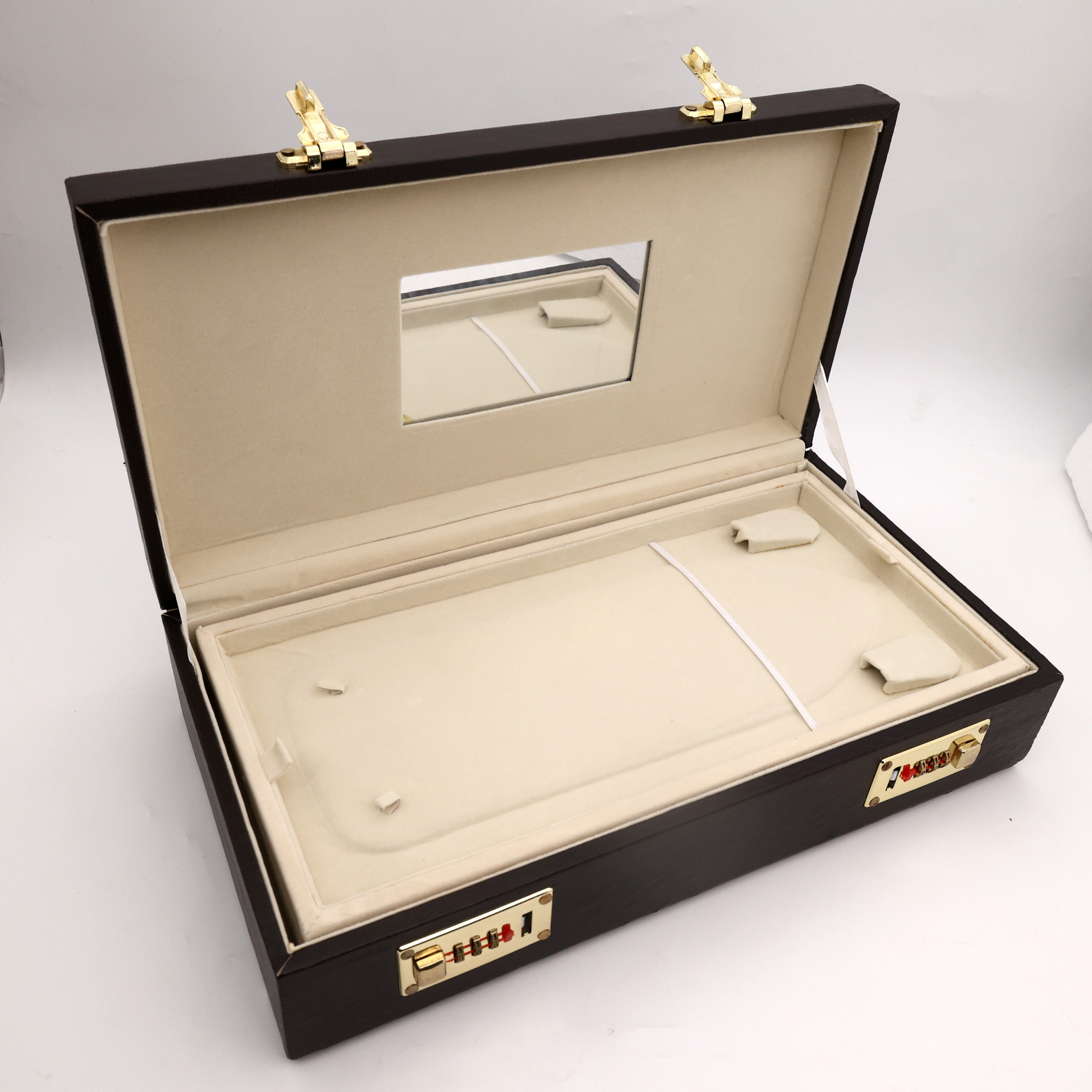 Royal Brown Long Haaram Organiser with Mirror & Double Number Lock