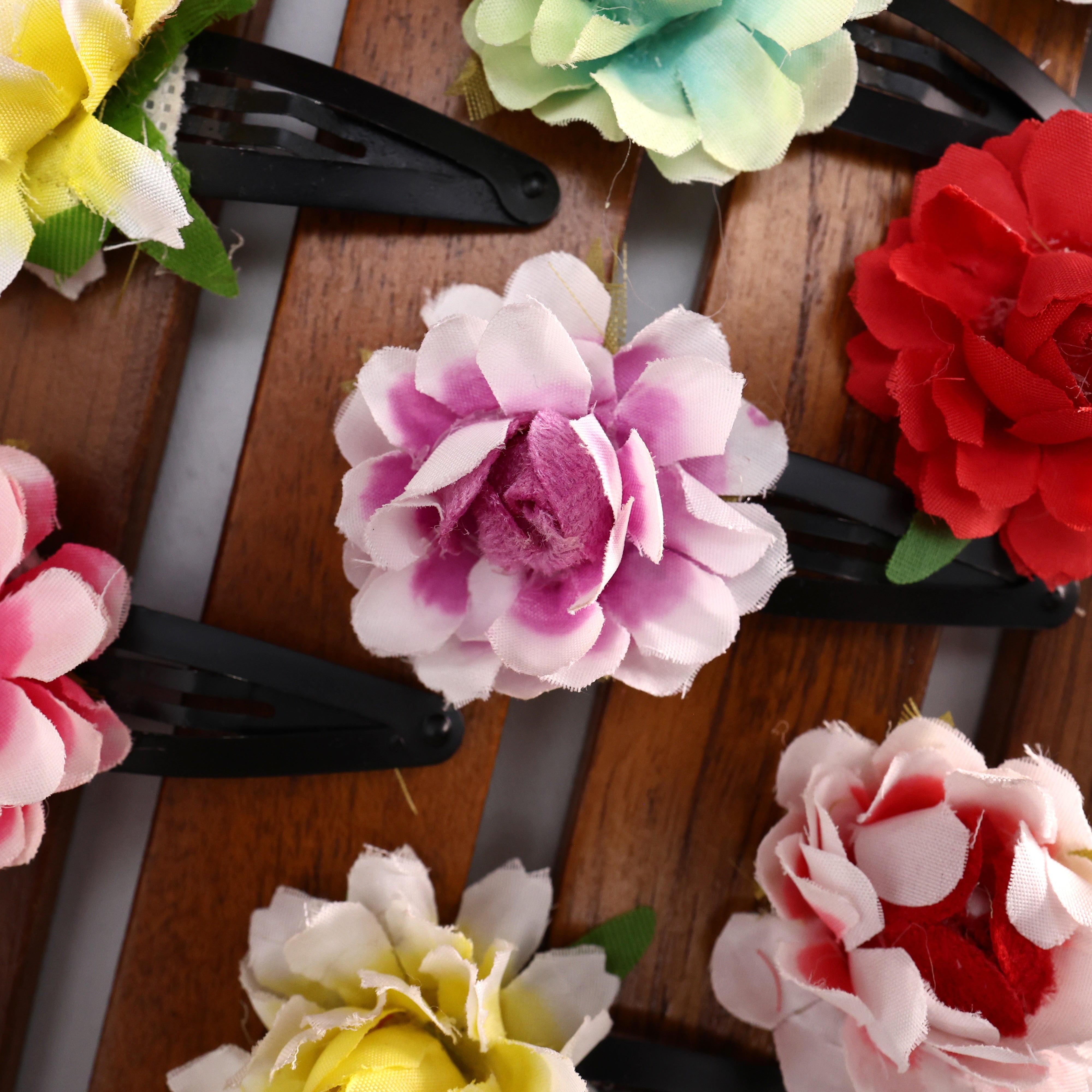 Handmade Kids Flower Tic Tac Clips - One Pair (Assorted Colours)