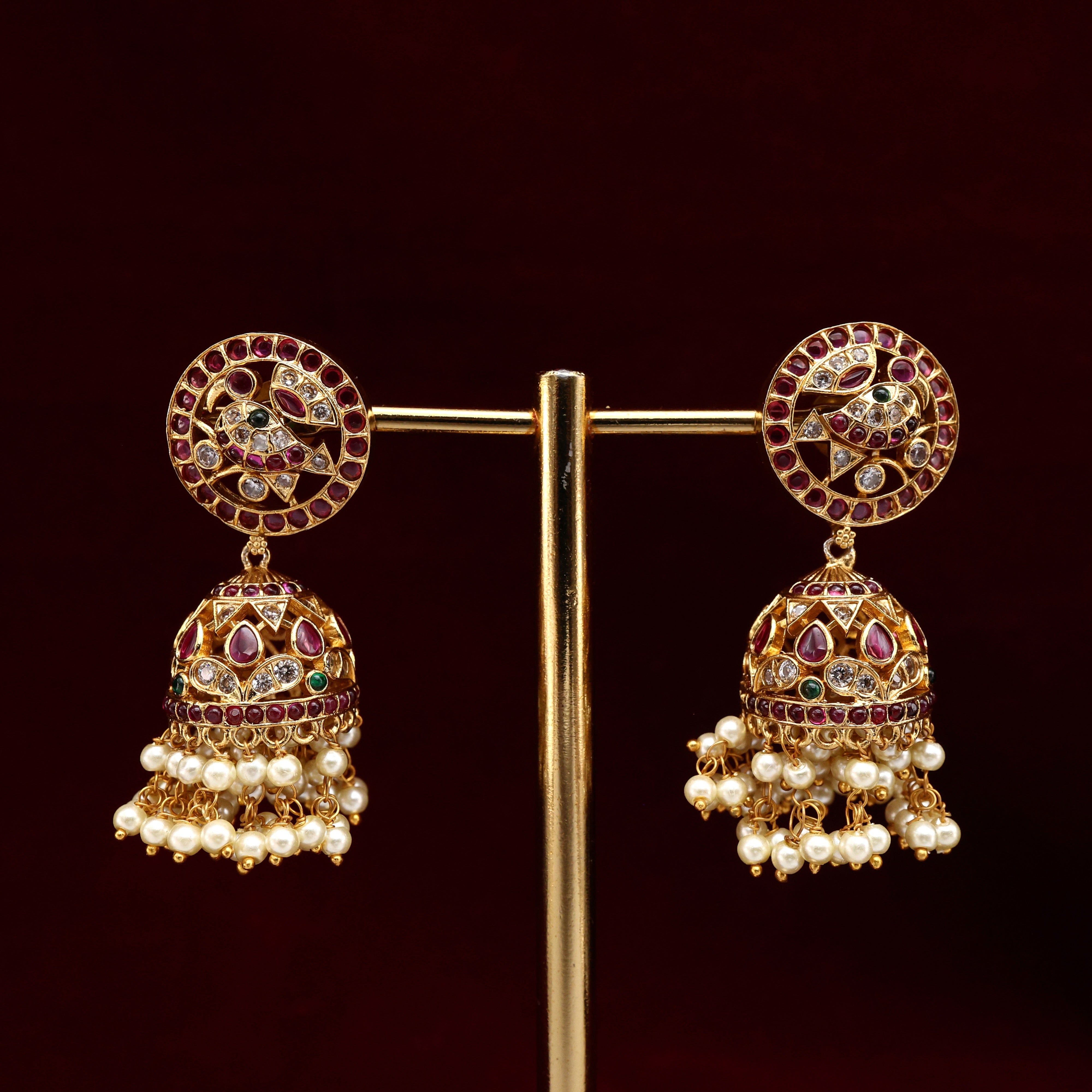 Antique Premium Kemp Kili Thodu Bridal Jhumkas