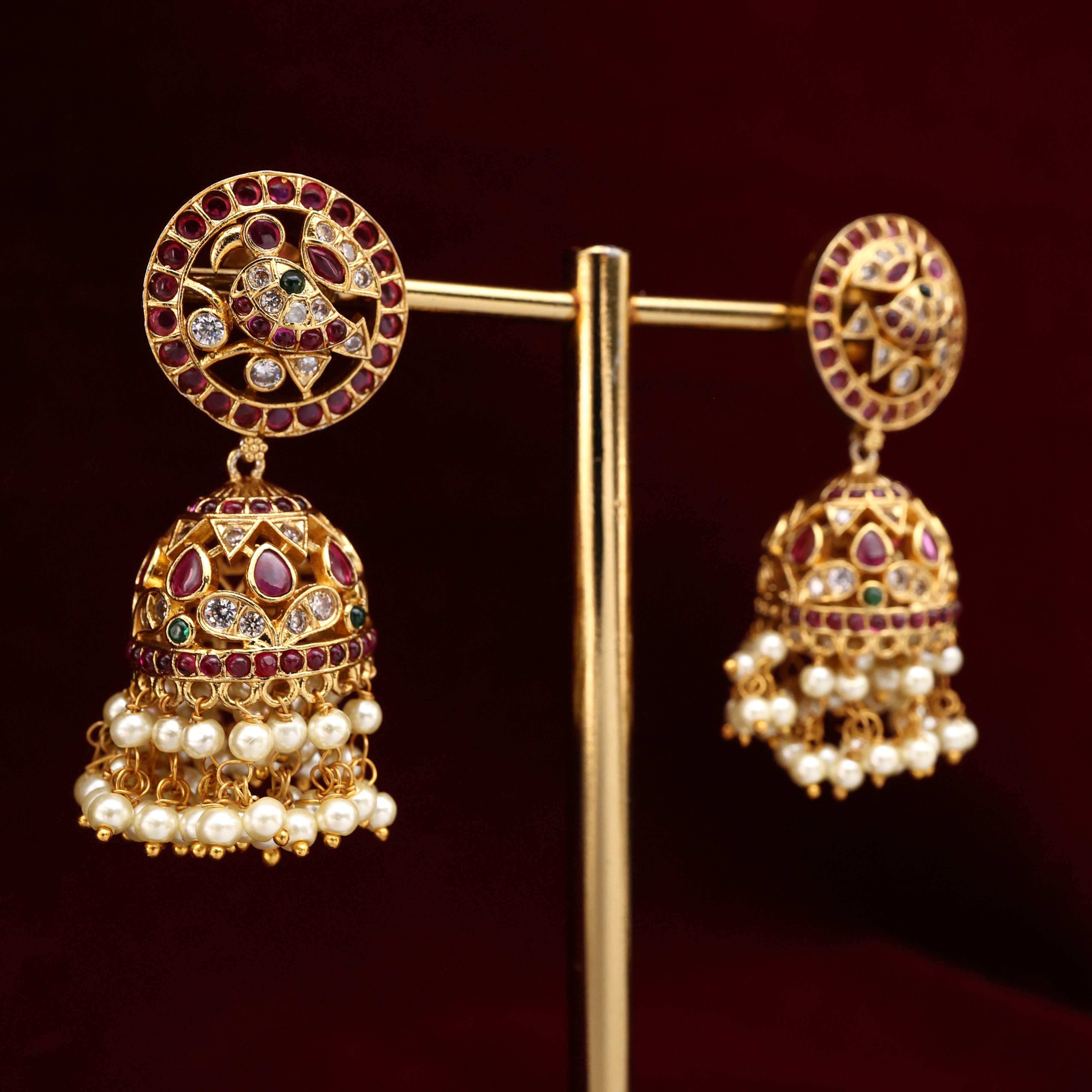 Antique Premium Kemp Kili Thodu Bridal Jhumkas