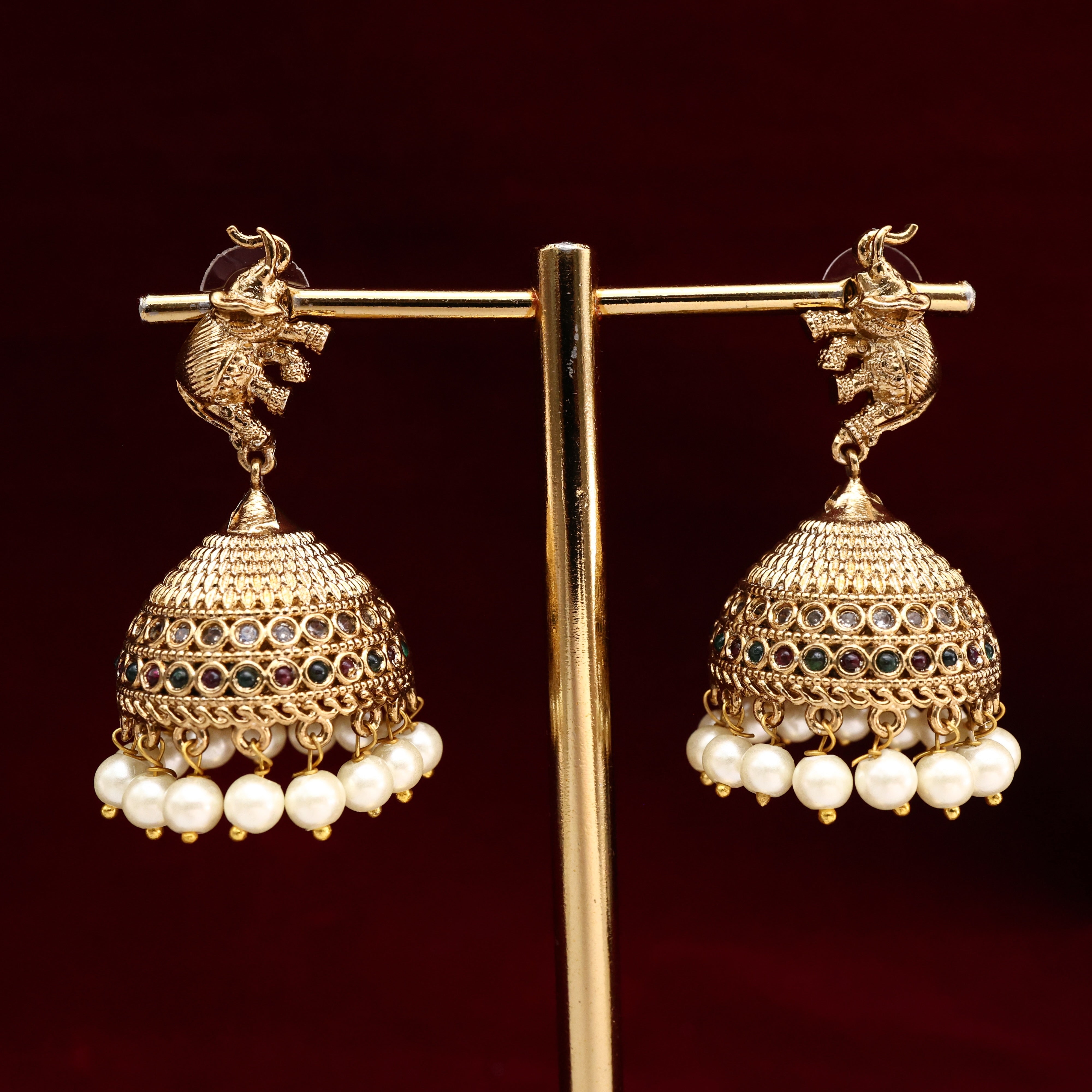 Antique Gold Royal Elephant Bridal Jhumkas
