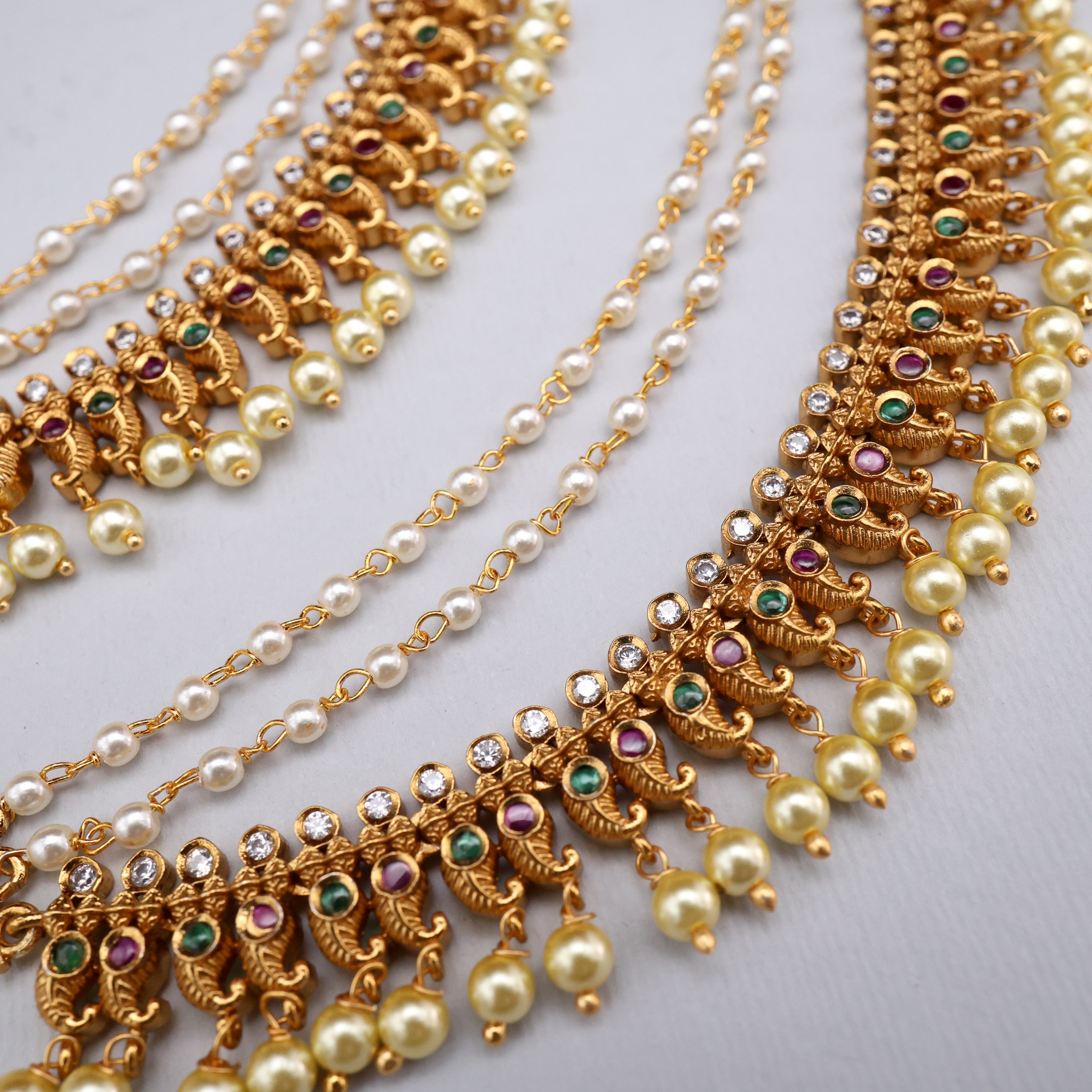 Antique Kemp Mango 3 Layer Bridal Maatal/Ear Chain