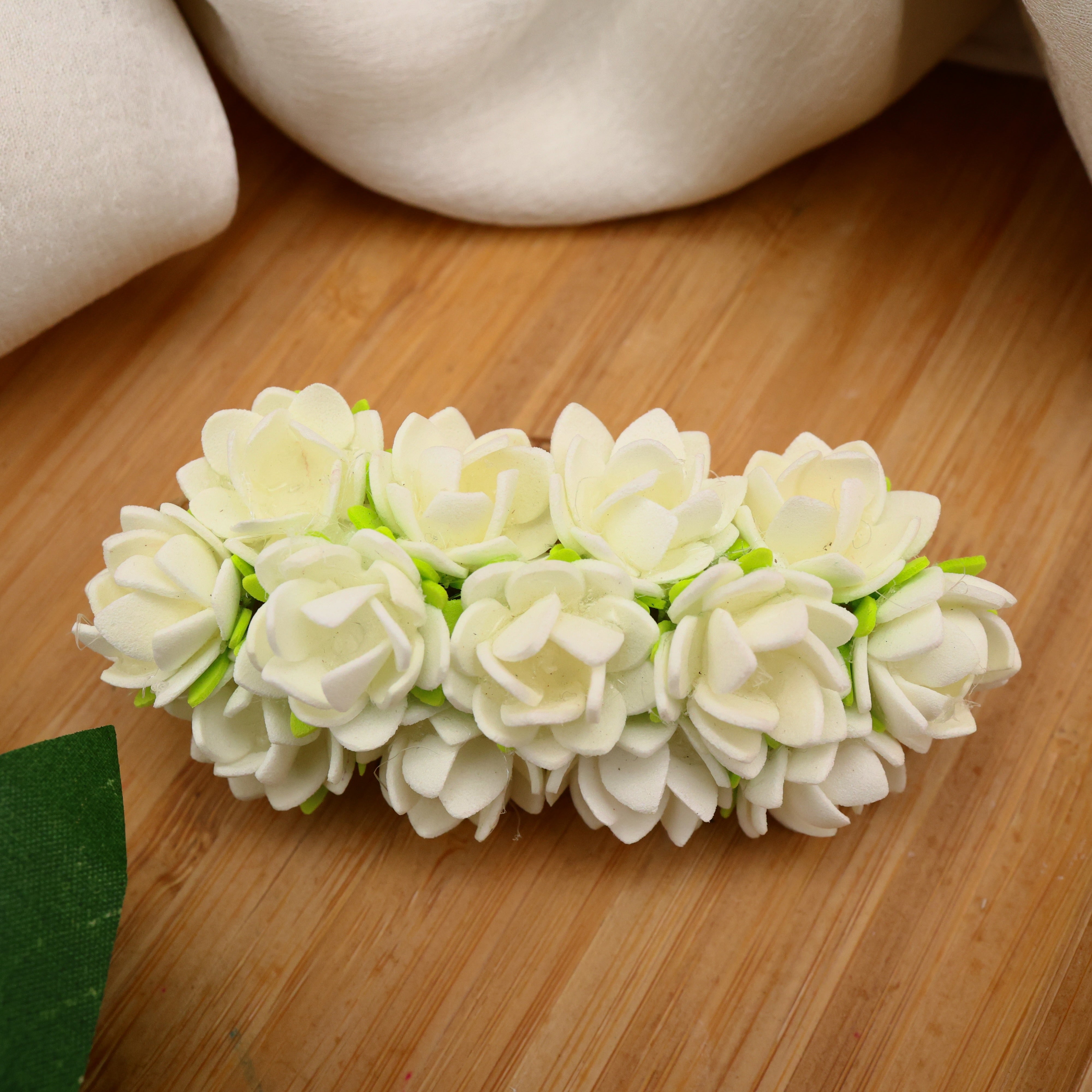 Handmade Realistic Waterproof Foam Bloomed Jasmine 3 Line French Barrette Hair Clip For Women