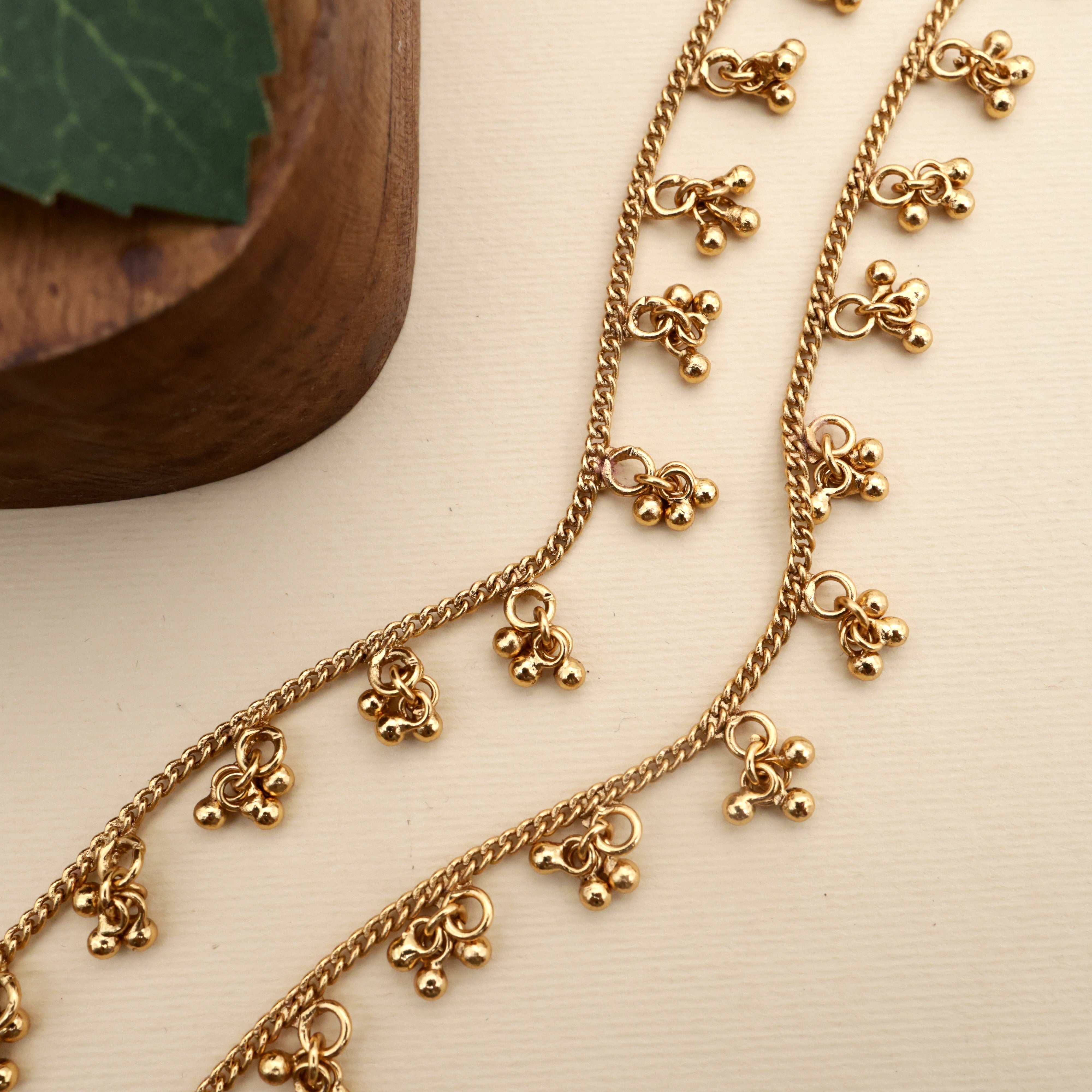 Gold Look Ghungroo Hangings Anklets for Women - 10.5 Inches