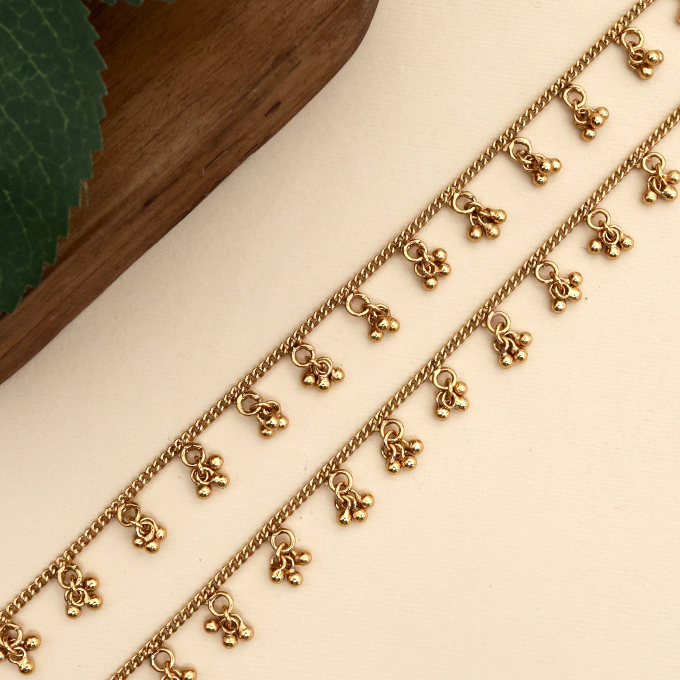 Gold Look Ghungroo Hangings Anklets for Women - 10.5 Inches
