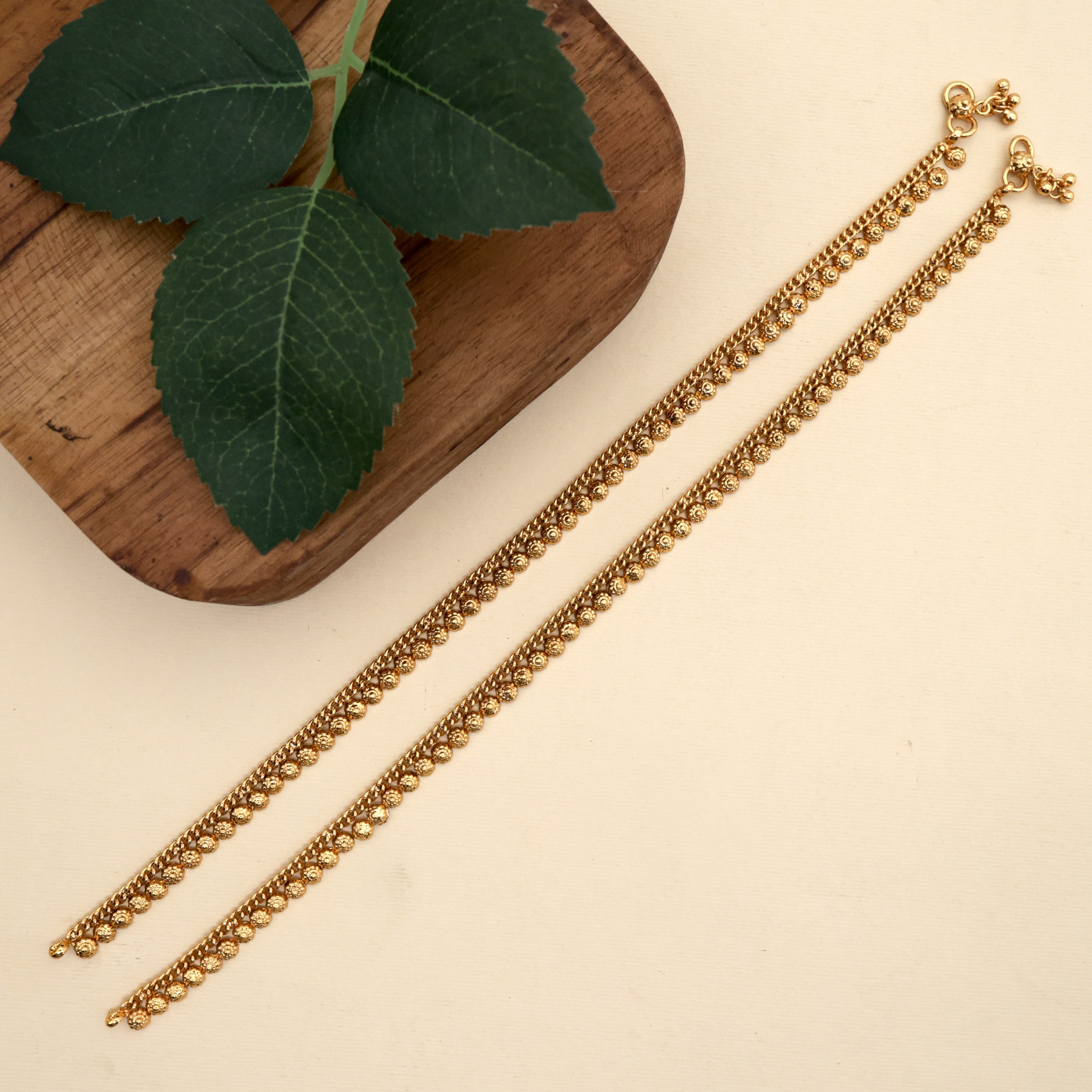 Gold Look Flower Chakra Anklets for Women - 10.5 Inches