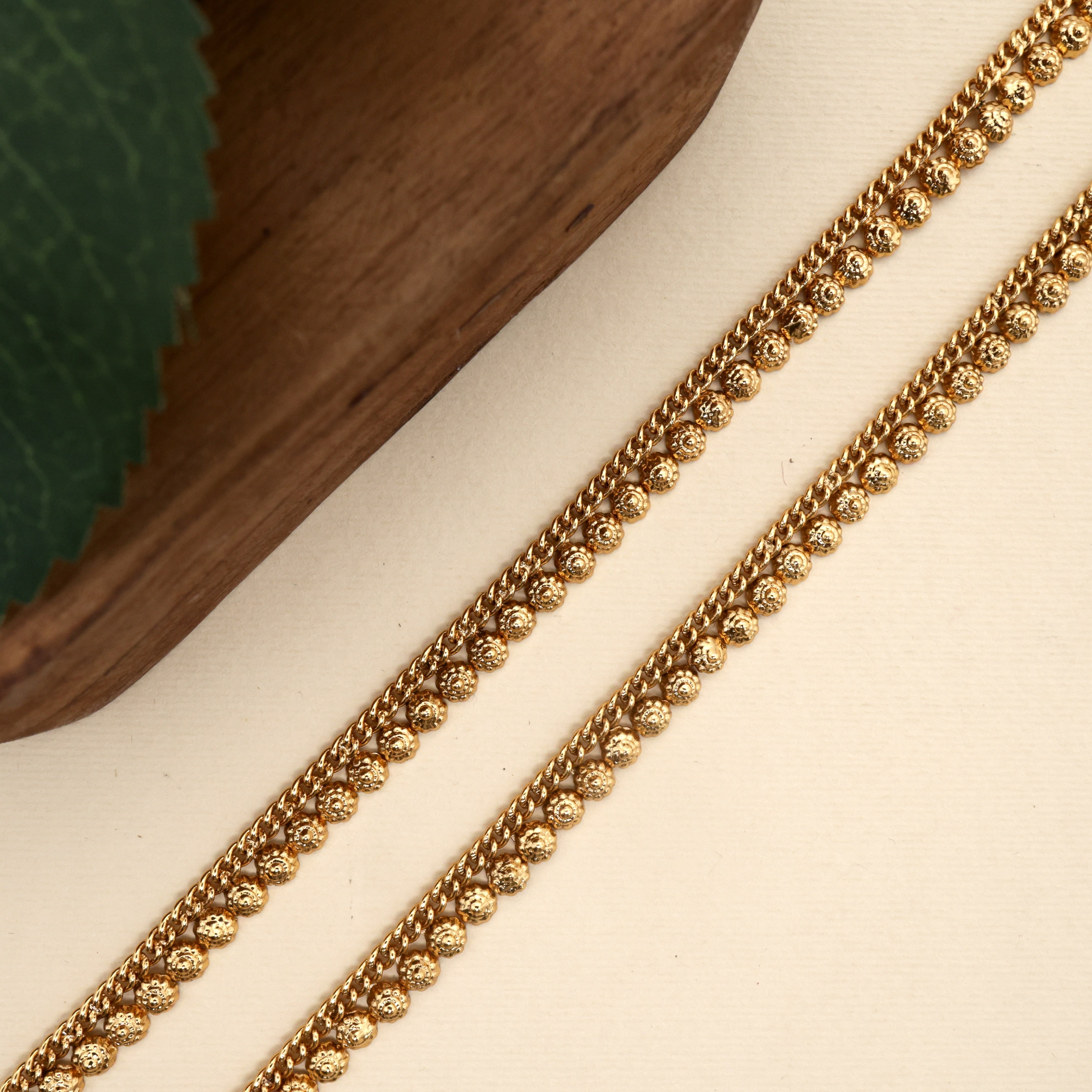 Gold Look Flower Chakra Anklets for Women - 10.5 Inches