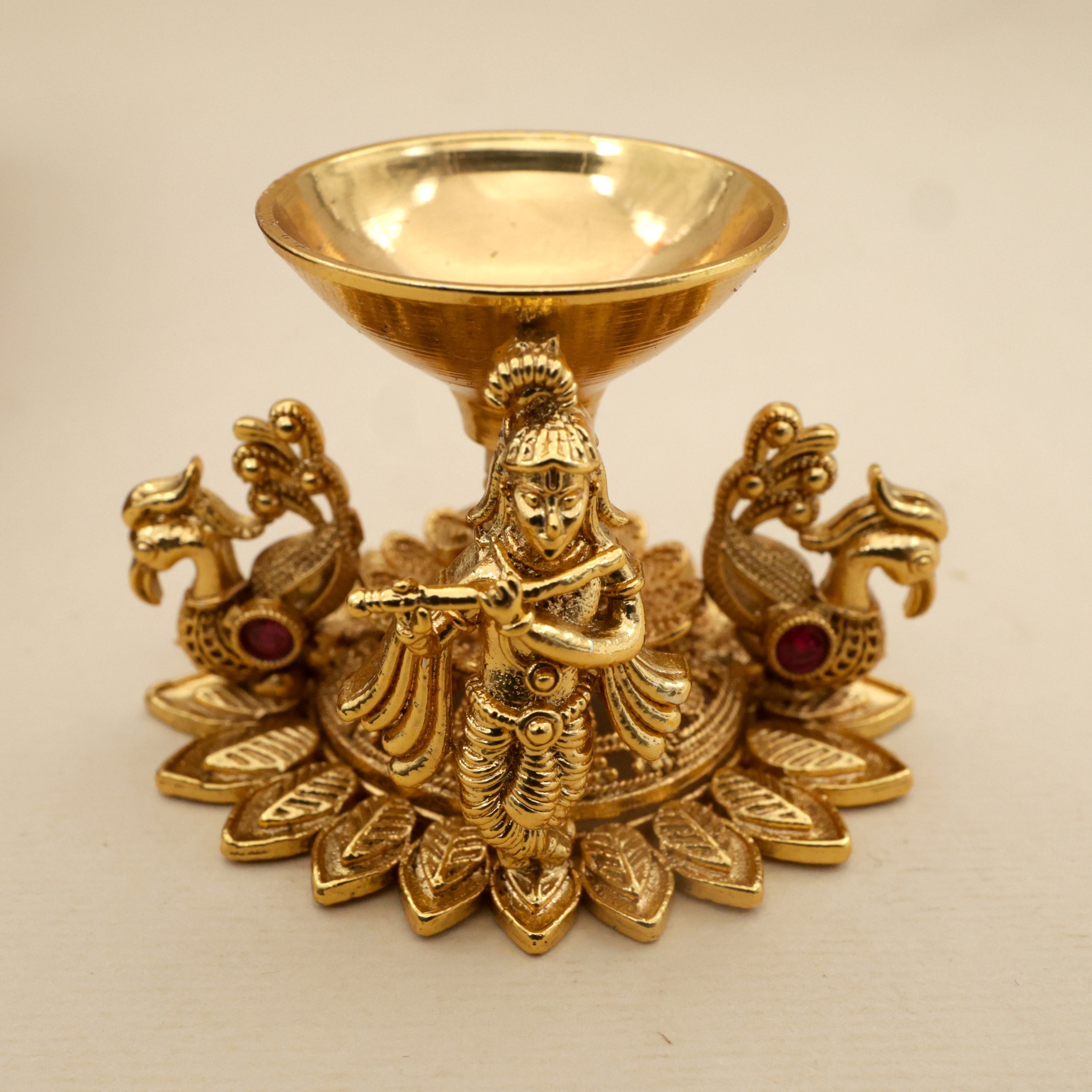 Antique Nagas Divine Kannan with Kuzhal Diya/Lamp