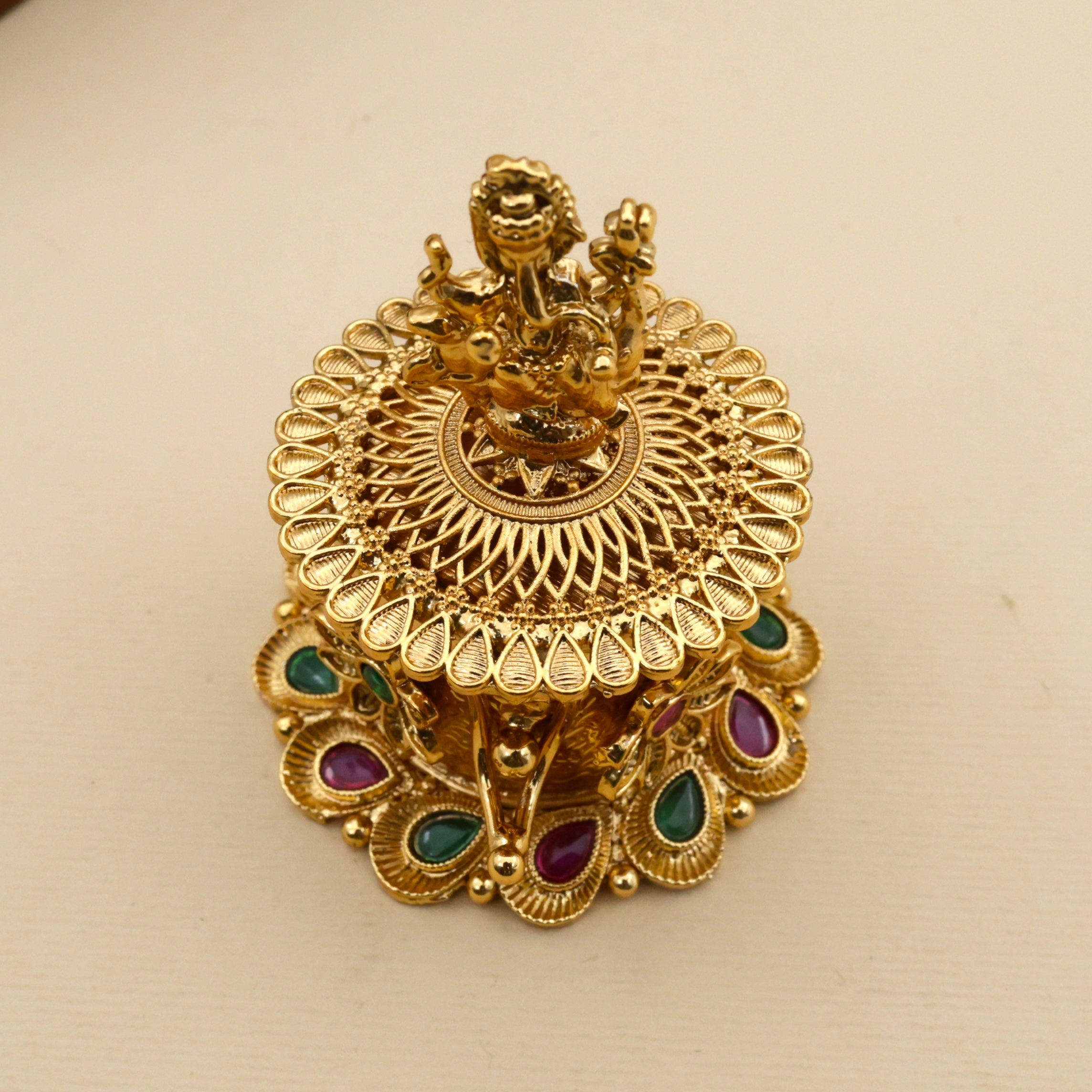 Antique Gold Dancing Ganesha Haldi/Kumkum Box - Sindoor Dabbi
