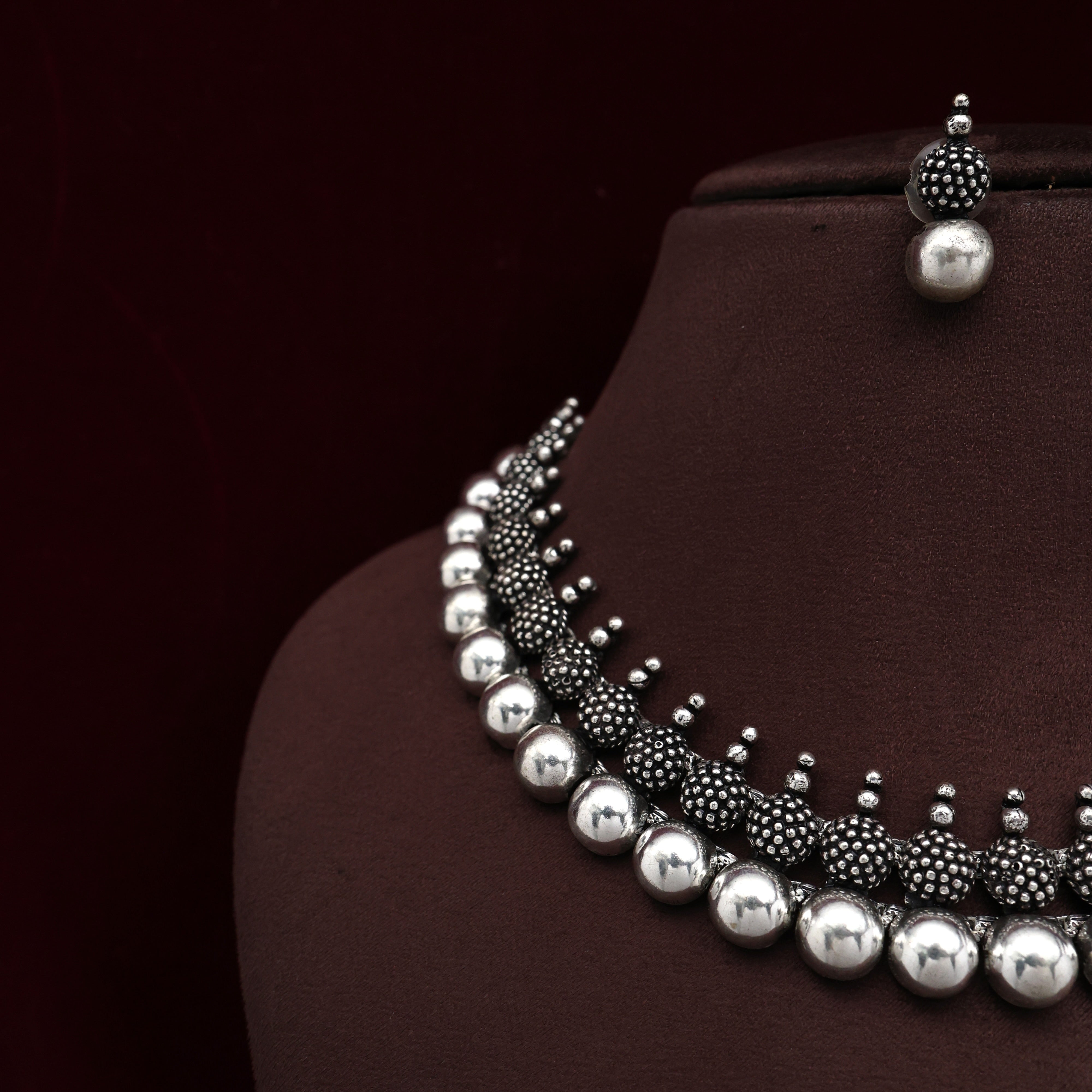 Antique Silver Look Kolhapuri Sunflower Balls Necklace Set