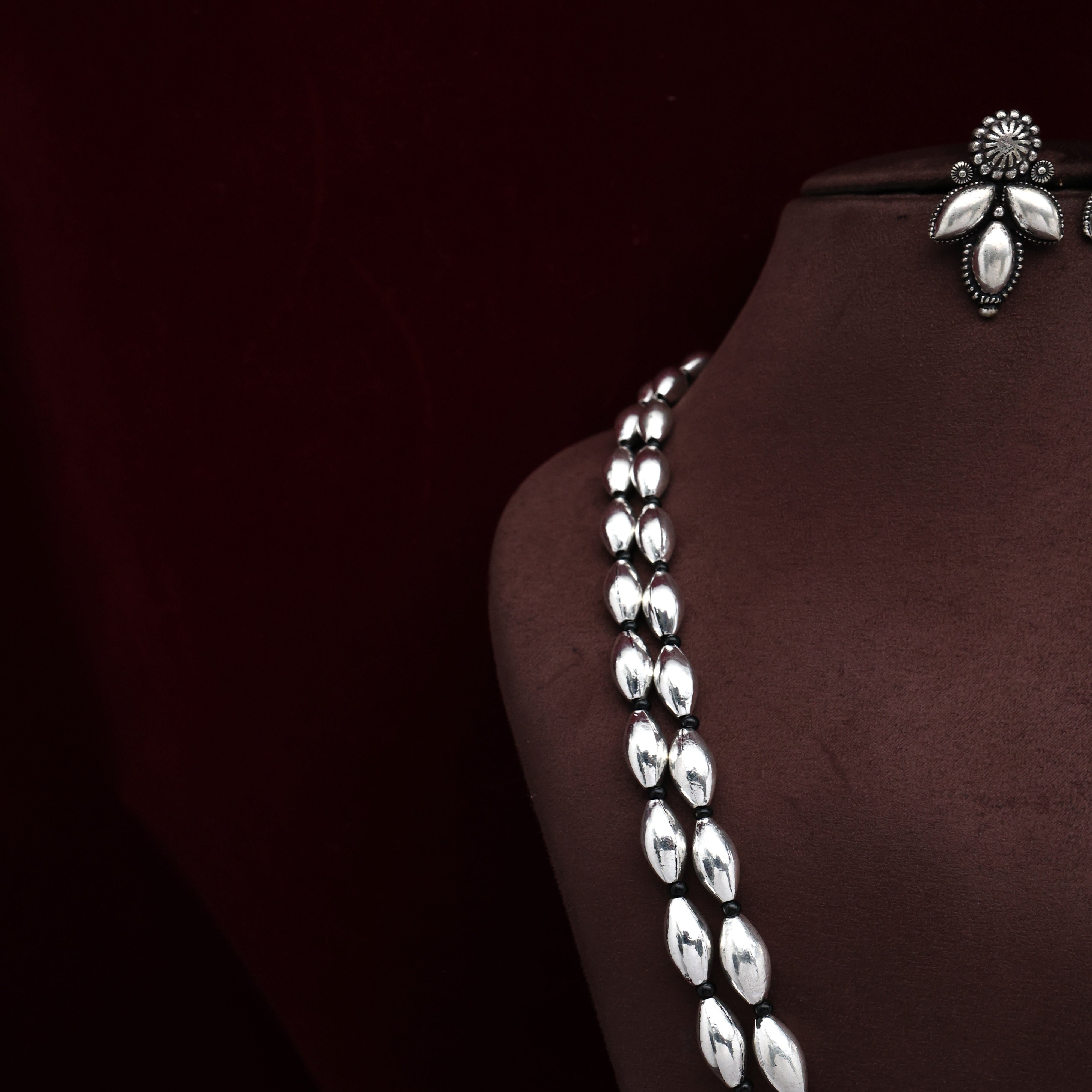 Silver Look Alike Double Layer Bor Mala - Silver