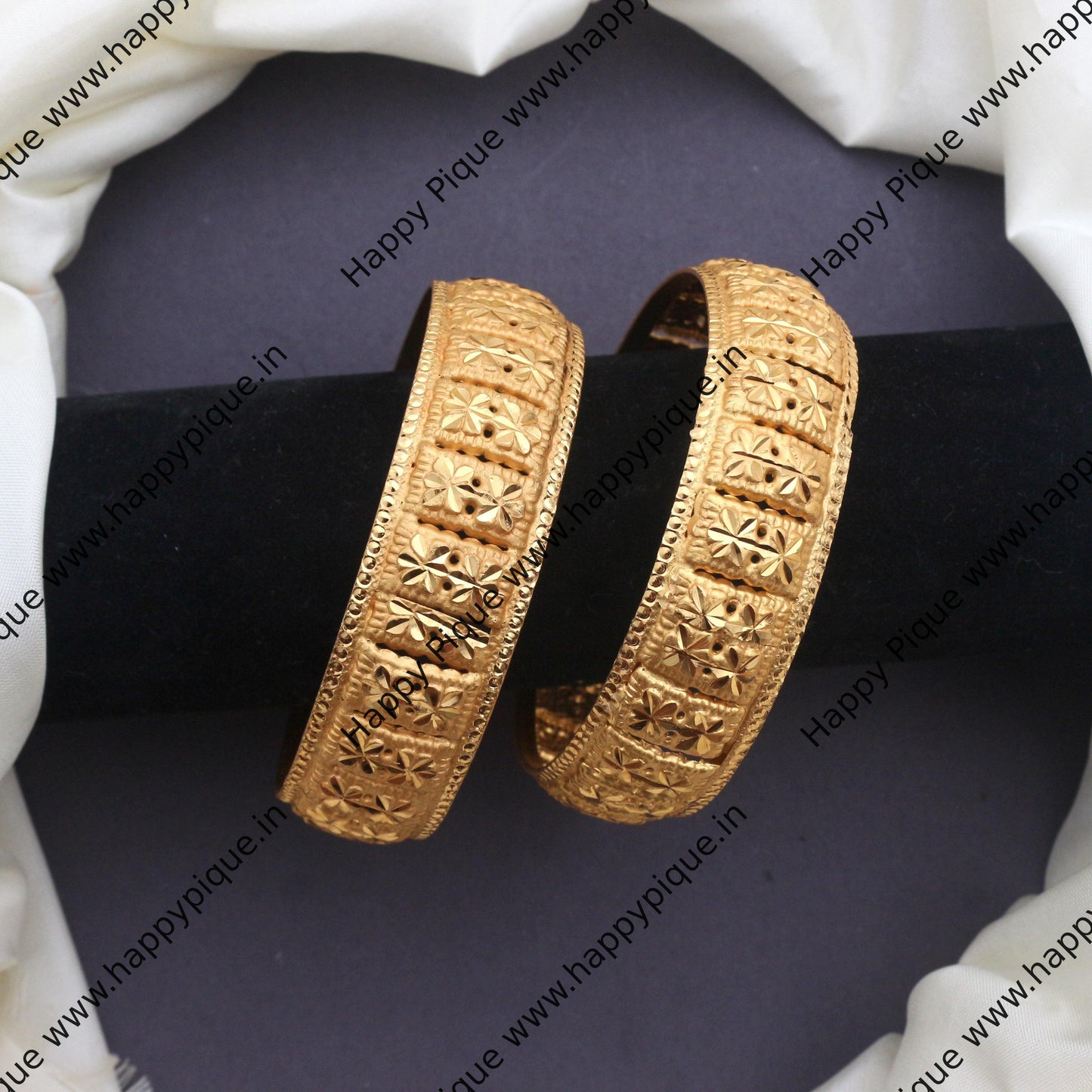 Real Gold Tone Set of 2 Thick Bridal Bangles - SS024 - Daily Wear/Office Wear/Function Wear Bangles
