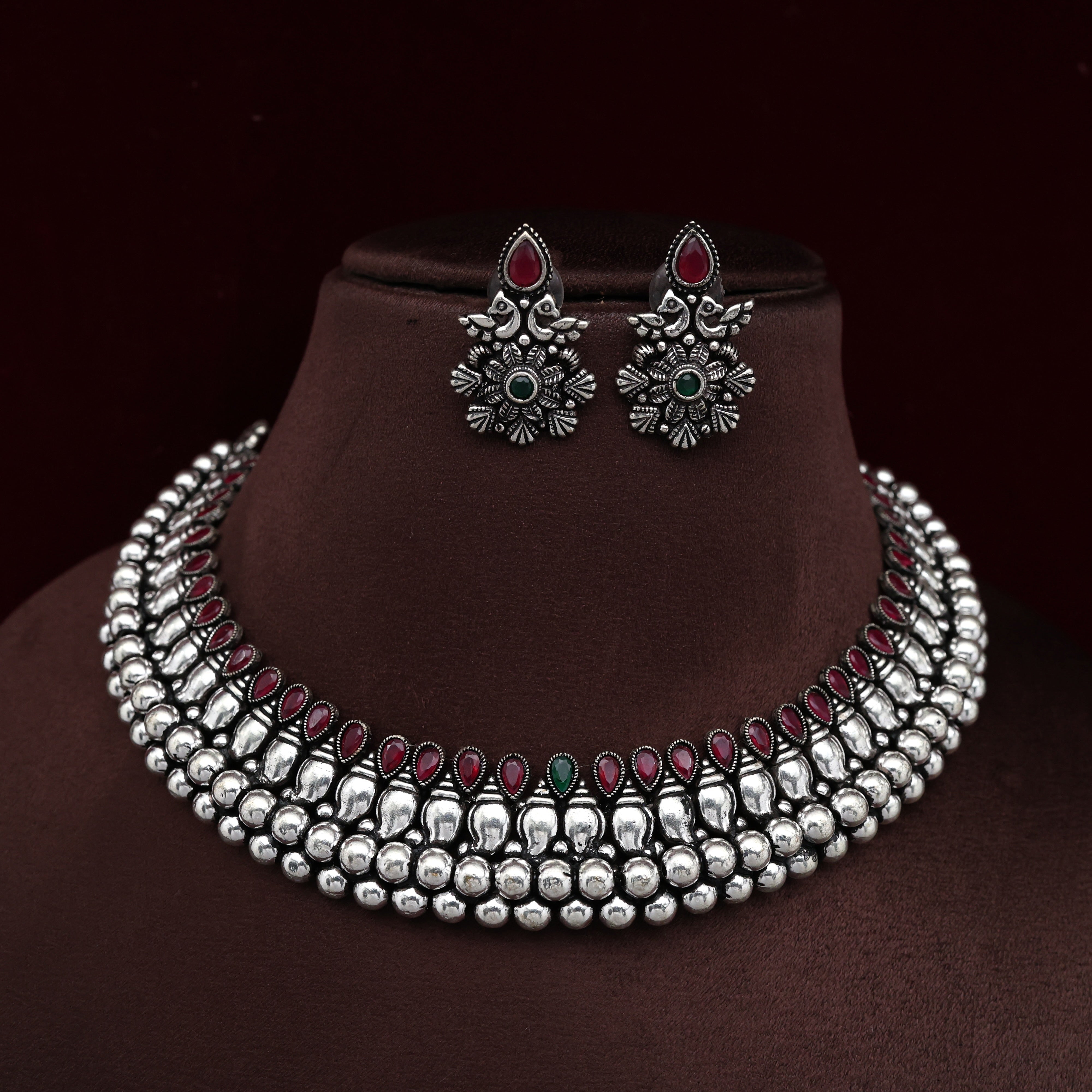 Silver Look Alike Kolhapuri Vajratik Bridal Choker Set