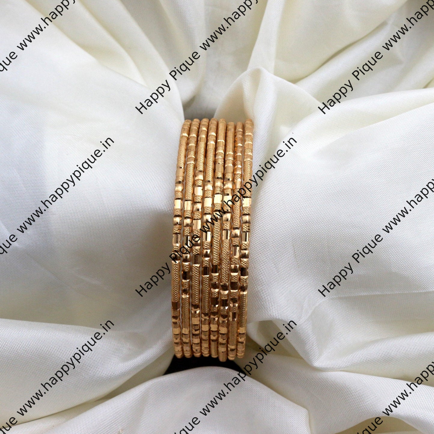 Real Gold Tone Set of 8 Bangles - SS009 - Daily Wear/Office Wear/Function Wear Bangles