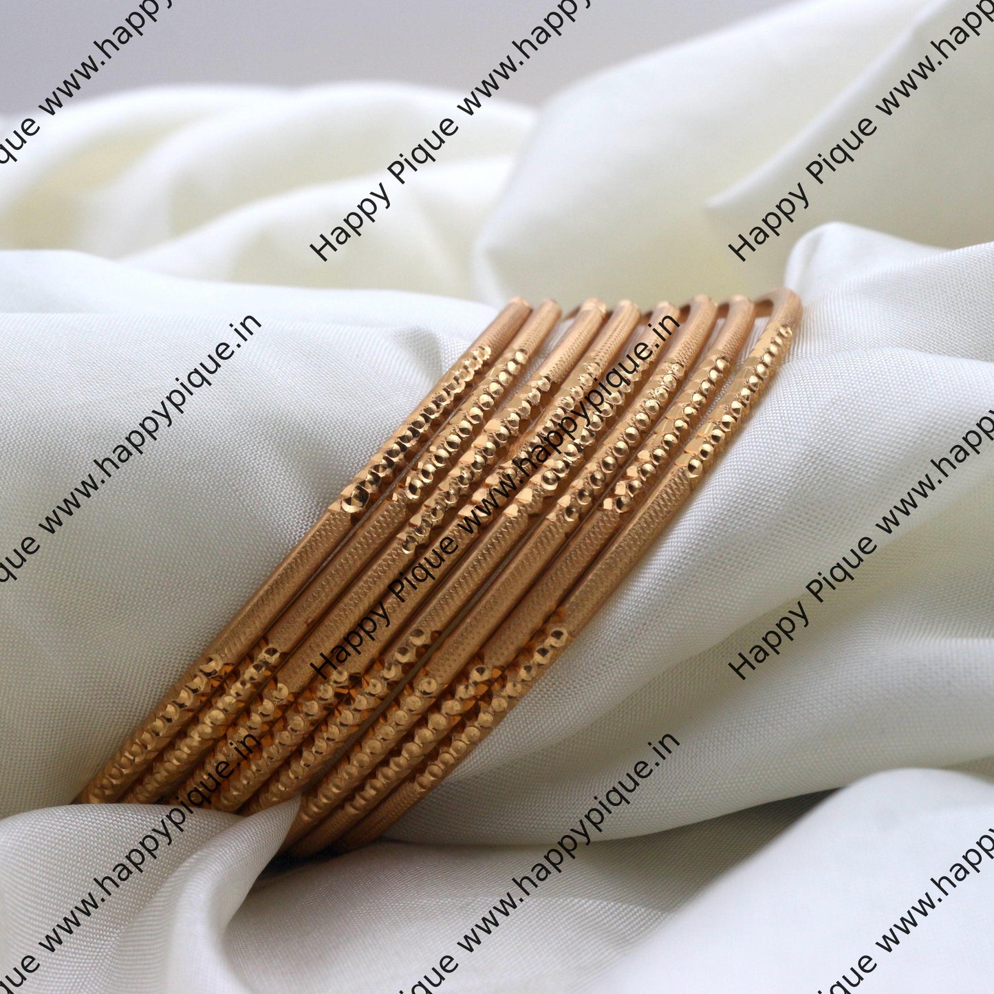 Real Gold Tone Matte Set of 8 Bangles - SS025 - Daily Wear/Office Wear/Function Wear Bangles