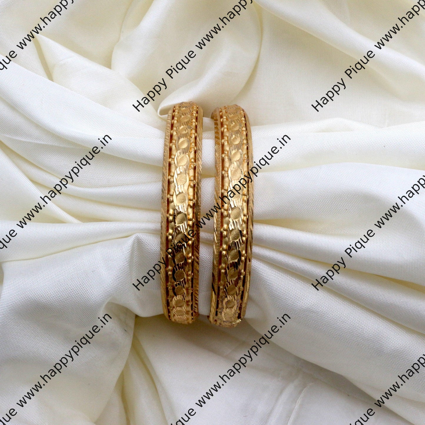 Real Gold Tone Set of 2 Bangles - SS010 - Daily Wear/Office Wear/Function Wear Bangles