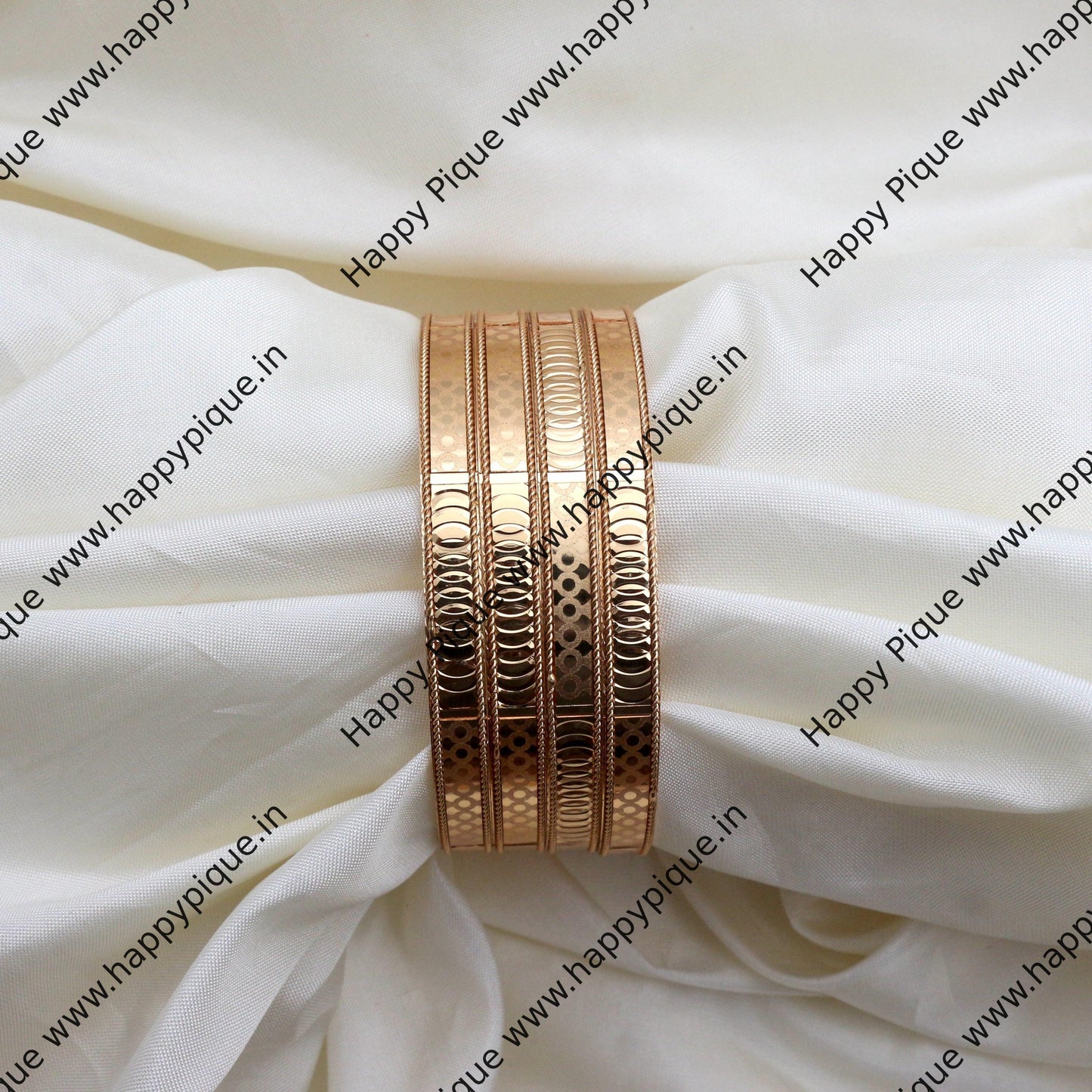 Real Gold Tone Set of 4 Flat Bangles - SS012 - Daily Wear/Office Wear/Function Wear Bangles