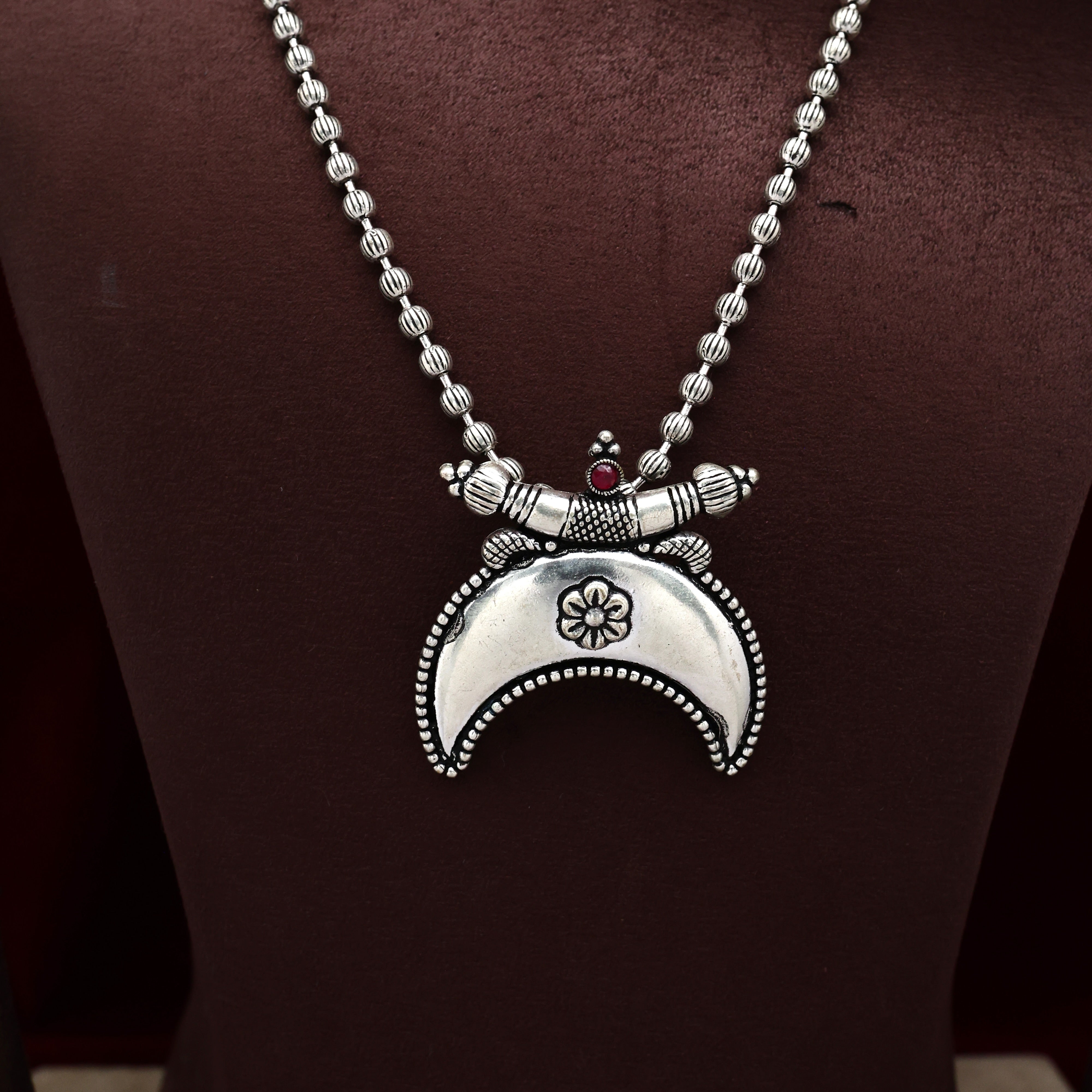 Silver Look Vintage Inverted Crescent Mani Mala Set